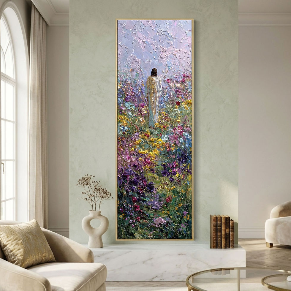Thumbnail: Tall Narrow Floral Figure Canvas Wall Art for Christian