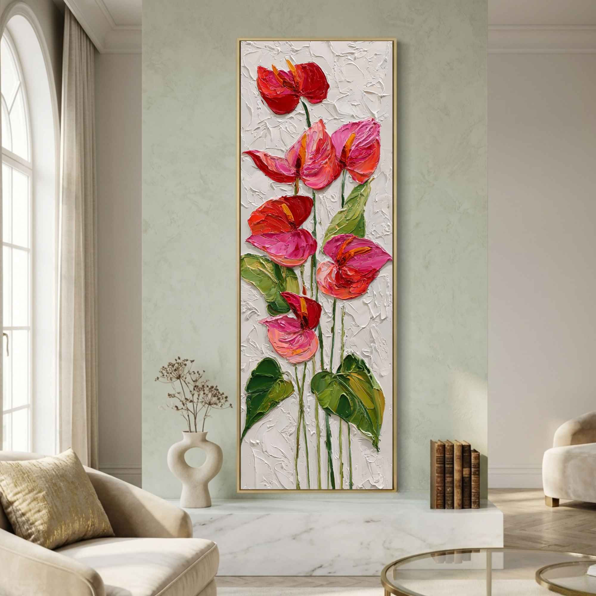 Tall Narrow Floral Canvas Wall Art