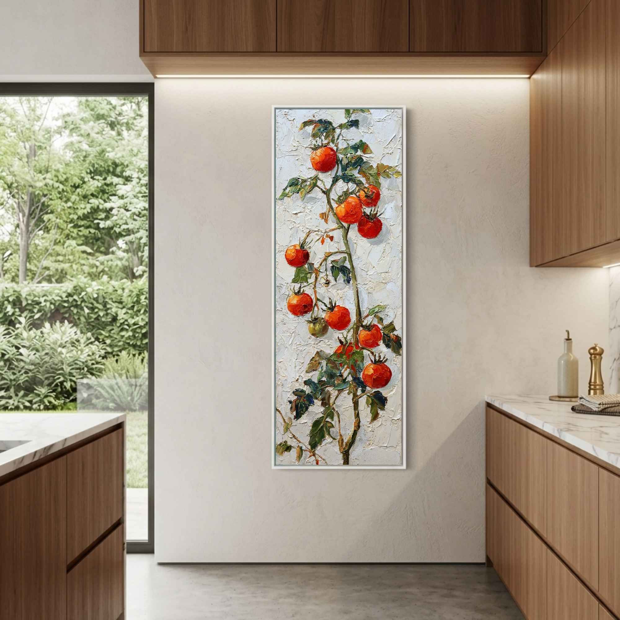 Tall vertical tomato vine canvas wall art