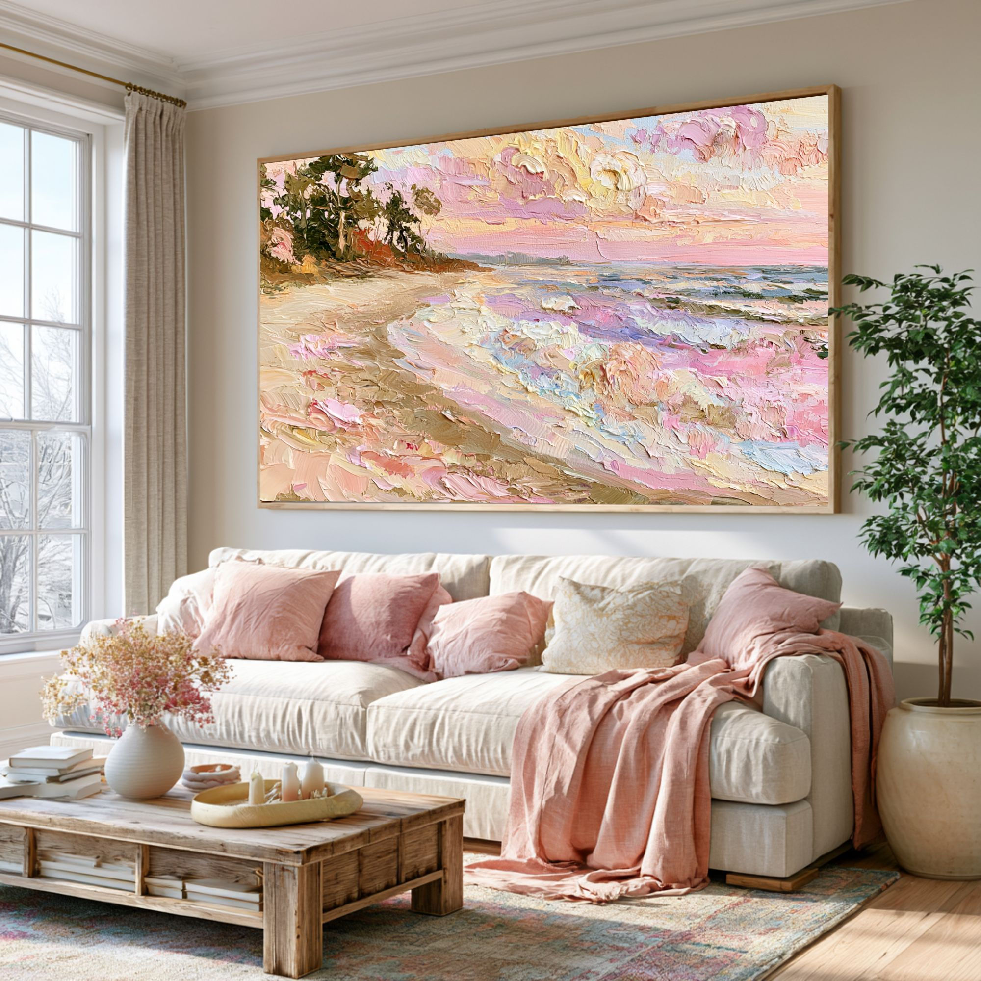 Impressionistic Beach Canvas Wall Art for Living Room