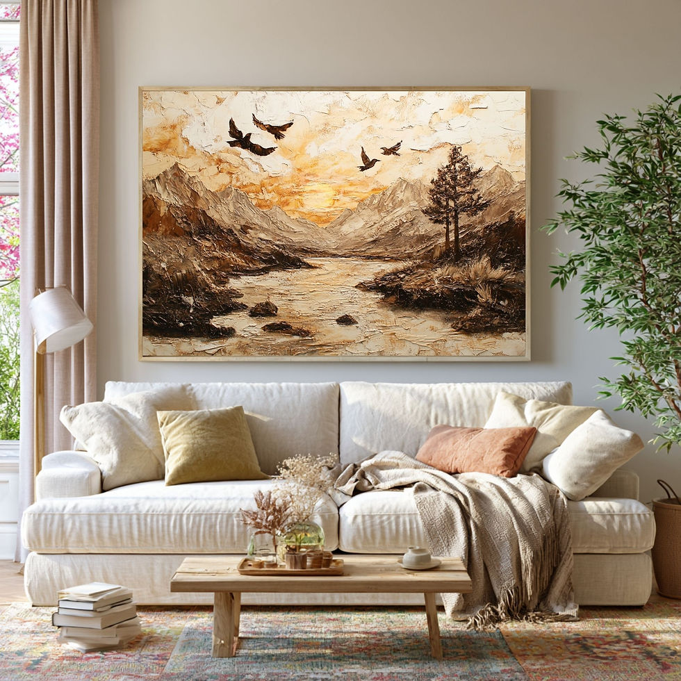 Thumbnail: Textured Mountain River Birds Canvas Wall Art for Living Room