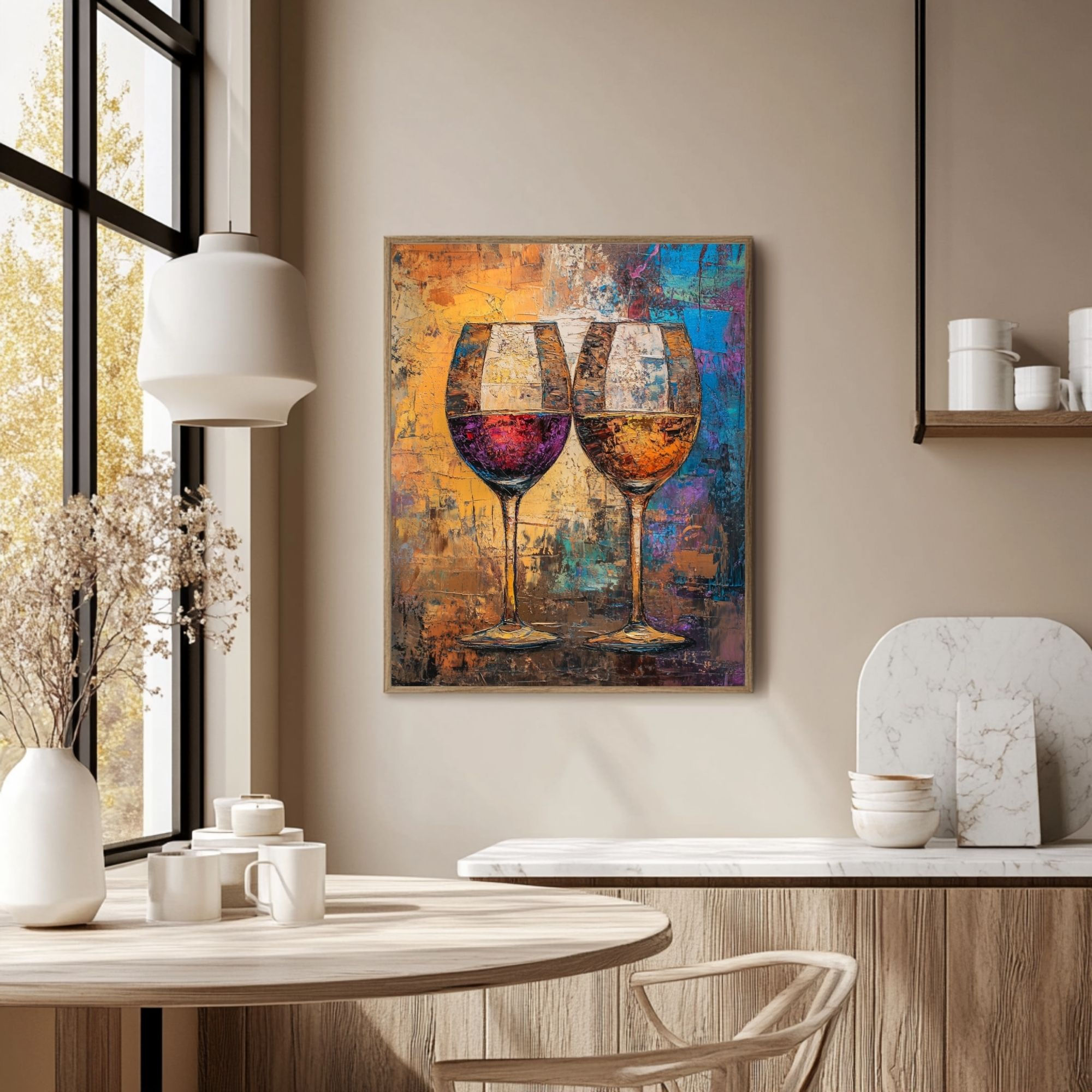 Textured Wine Glasses Canvas Wall Art for Kitchen