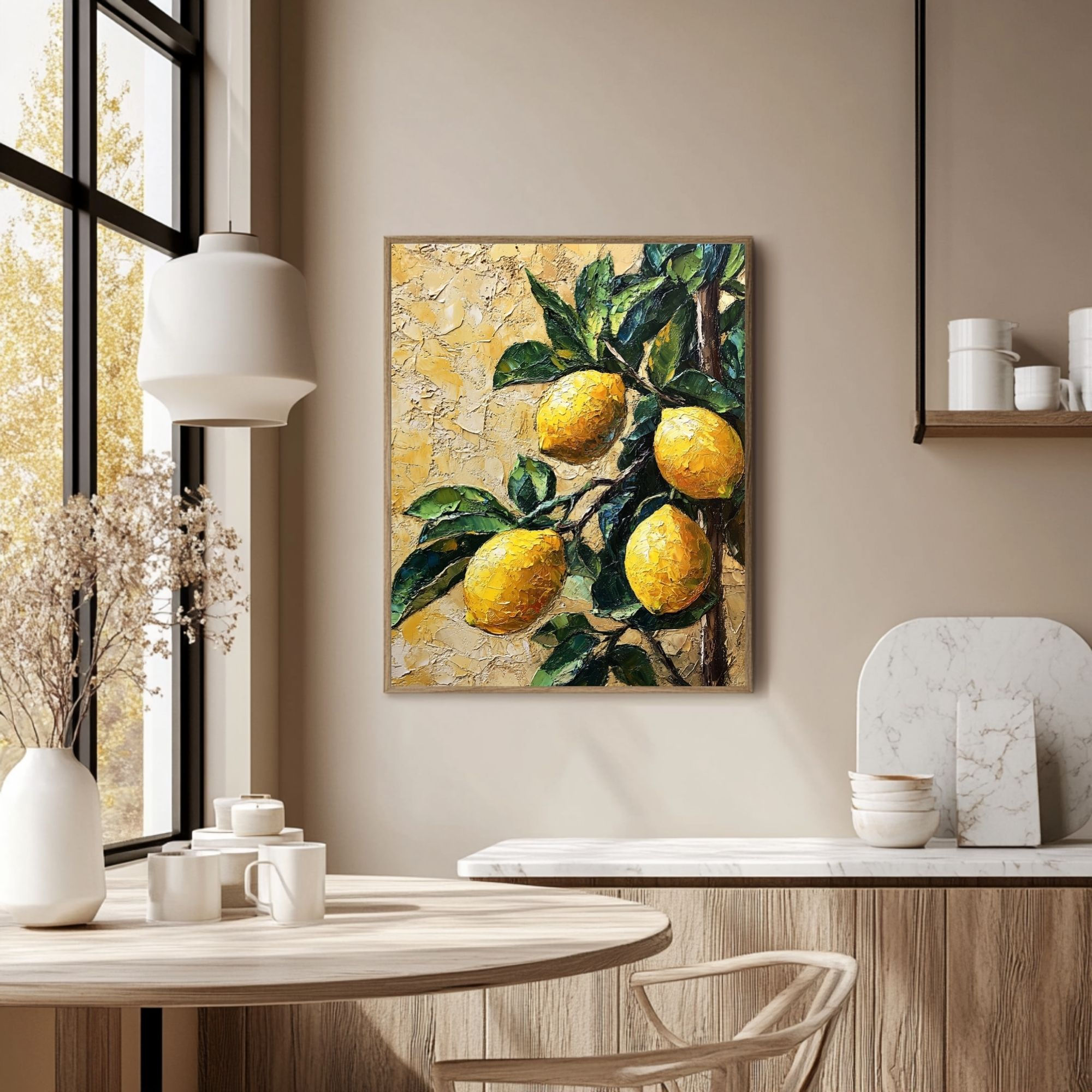 Textured Lemon Branch Canvas Wall Art for Kitchen