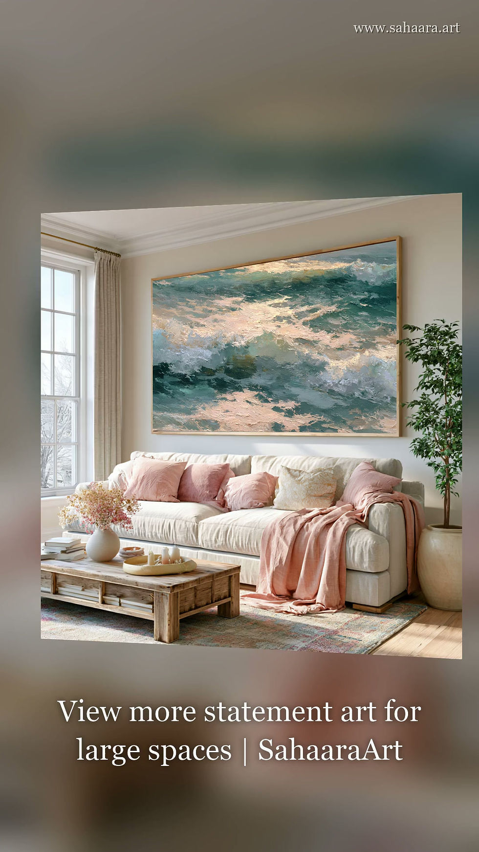 Thumbnail: Textured Ocean Waves Canvas Wall Art for Living Room