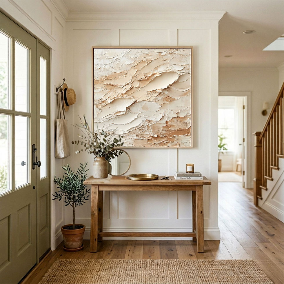 Textured neutral abstract square wall art for entryway