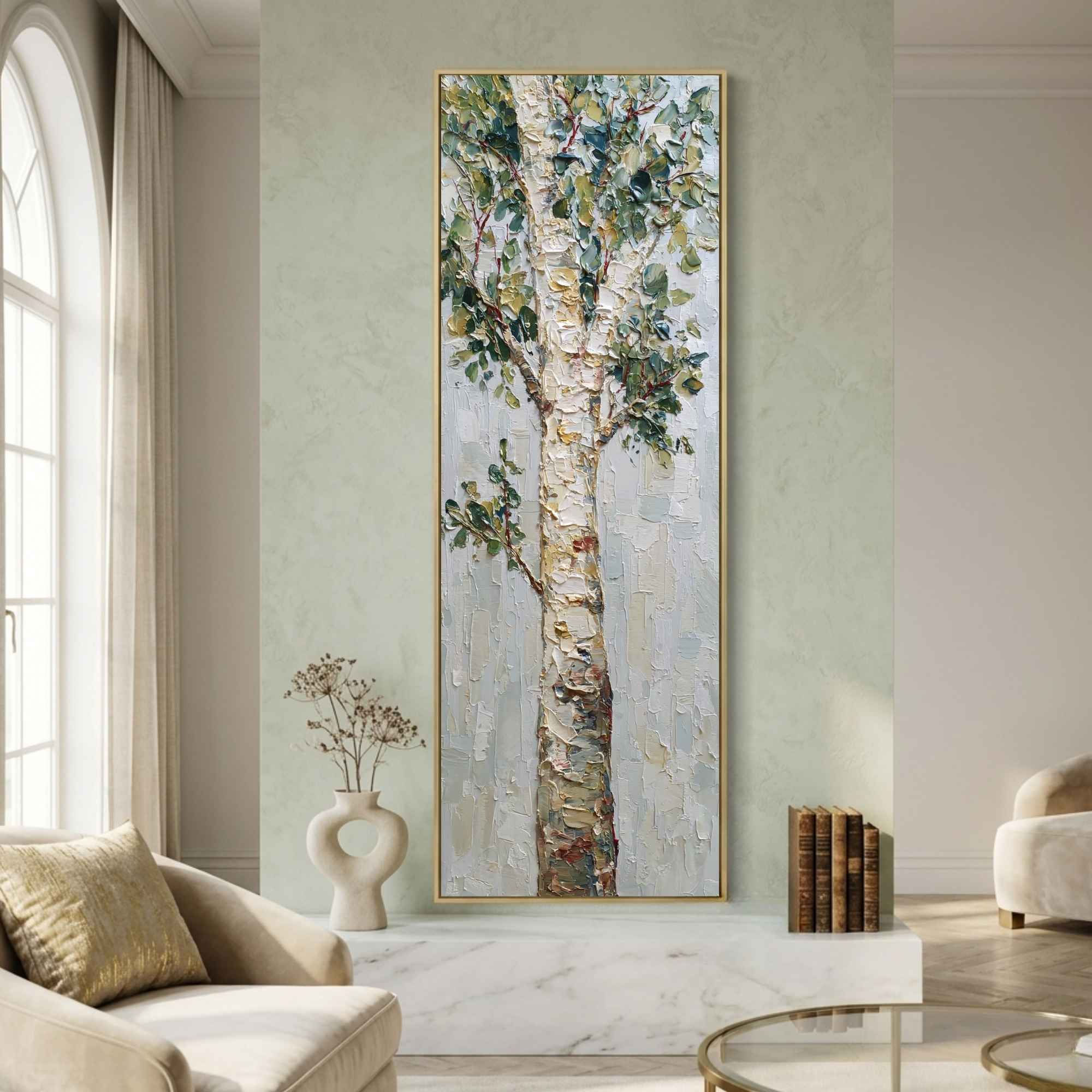 Tall Narrow Birch Tree Wall Art for Vertical Walls | Nature