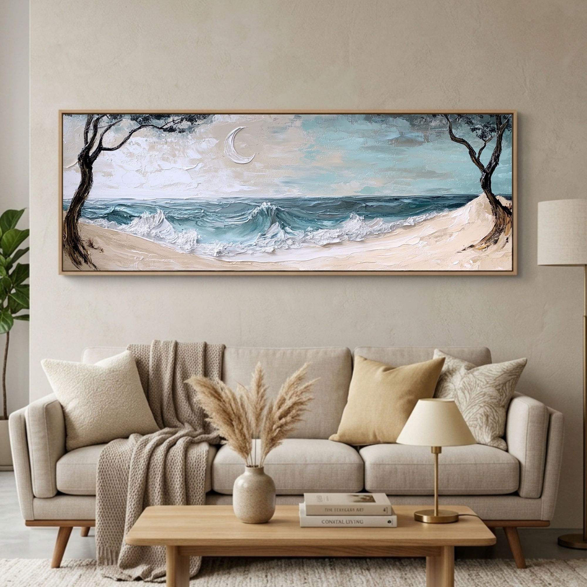 Panoramic coastal wave artwork for living room