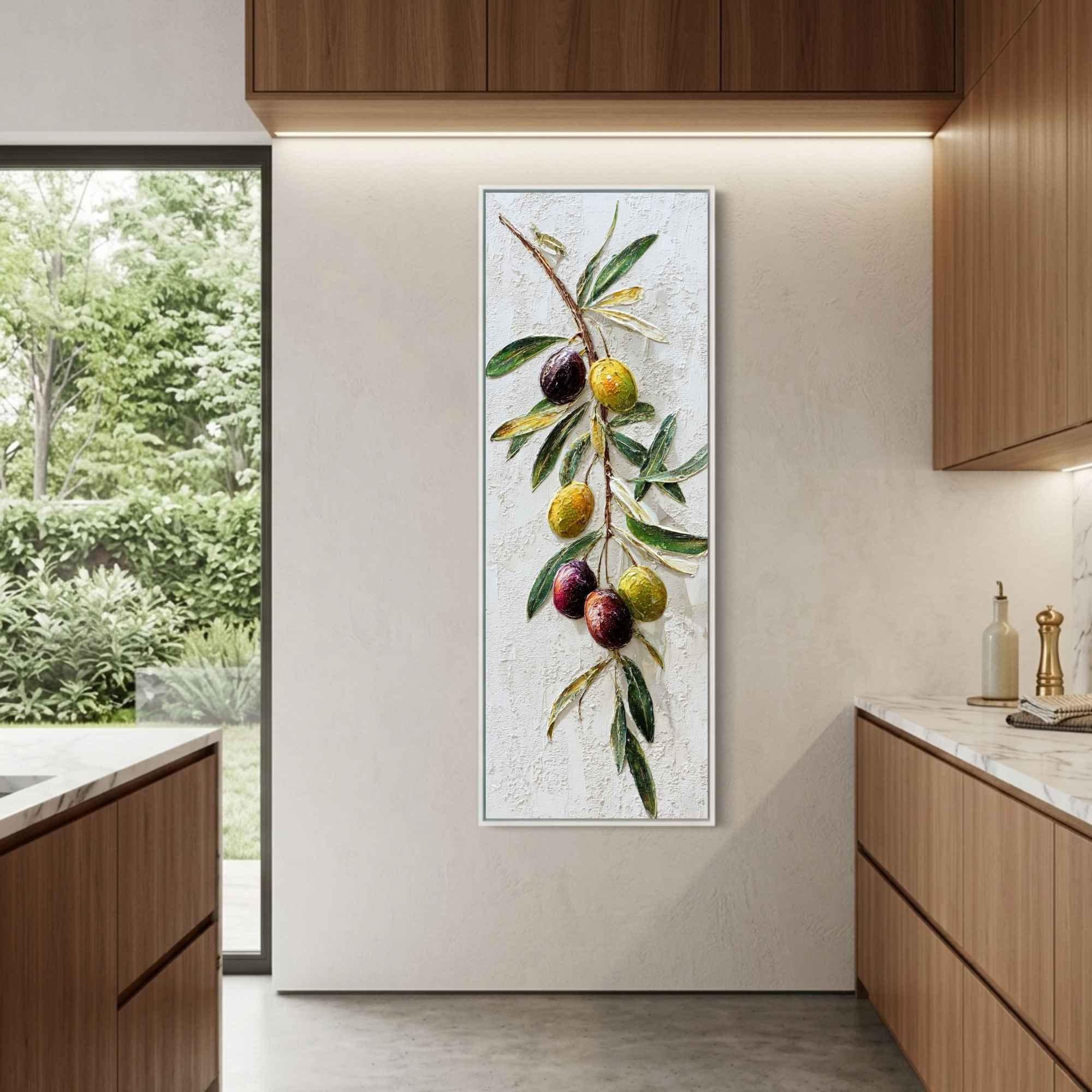Textured olive branch wall art for kitchen
