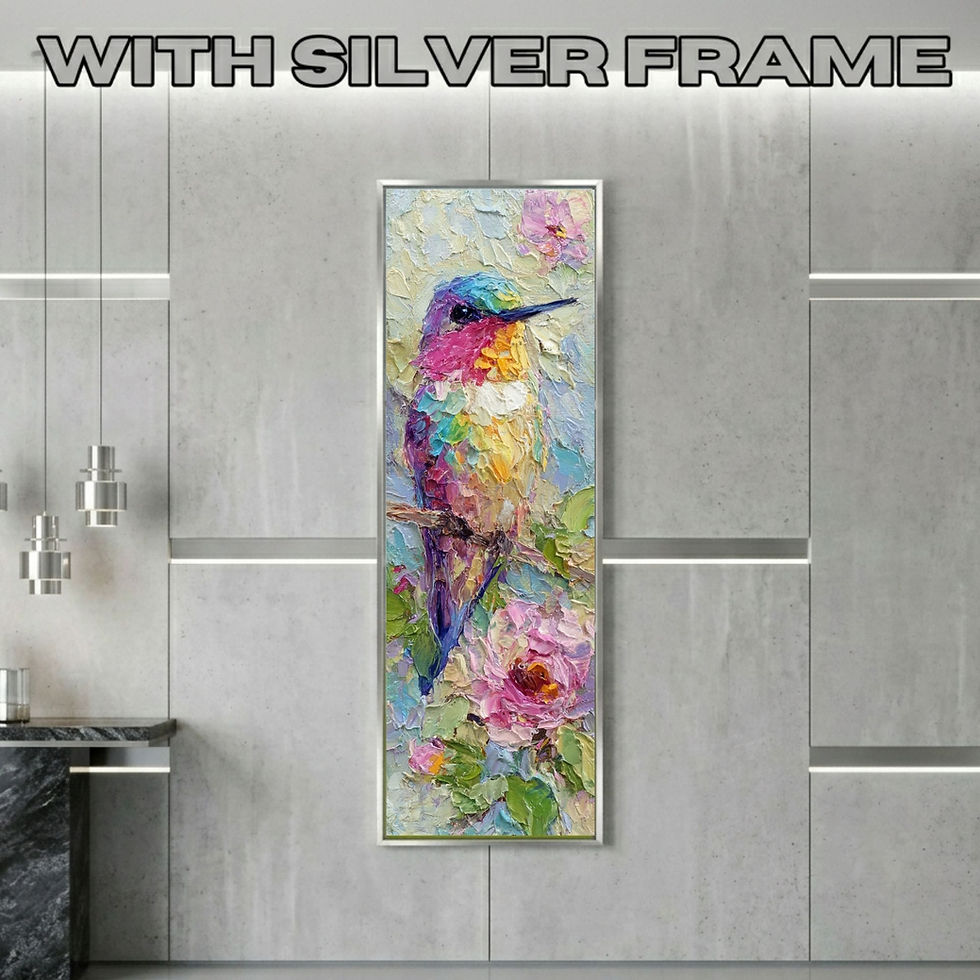 Thumbnail: Vertical Hummingbird Wall Art for Nursery | Vibrant Floral Art