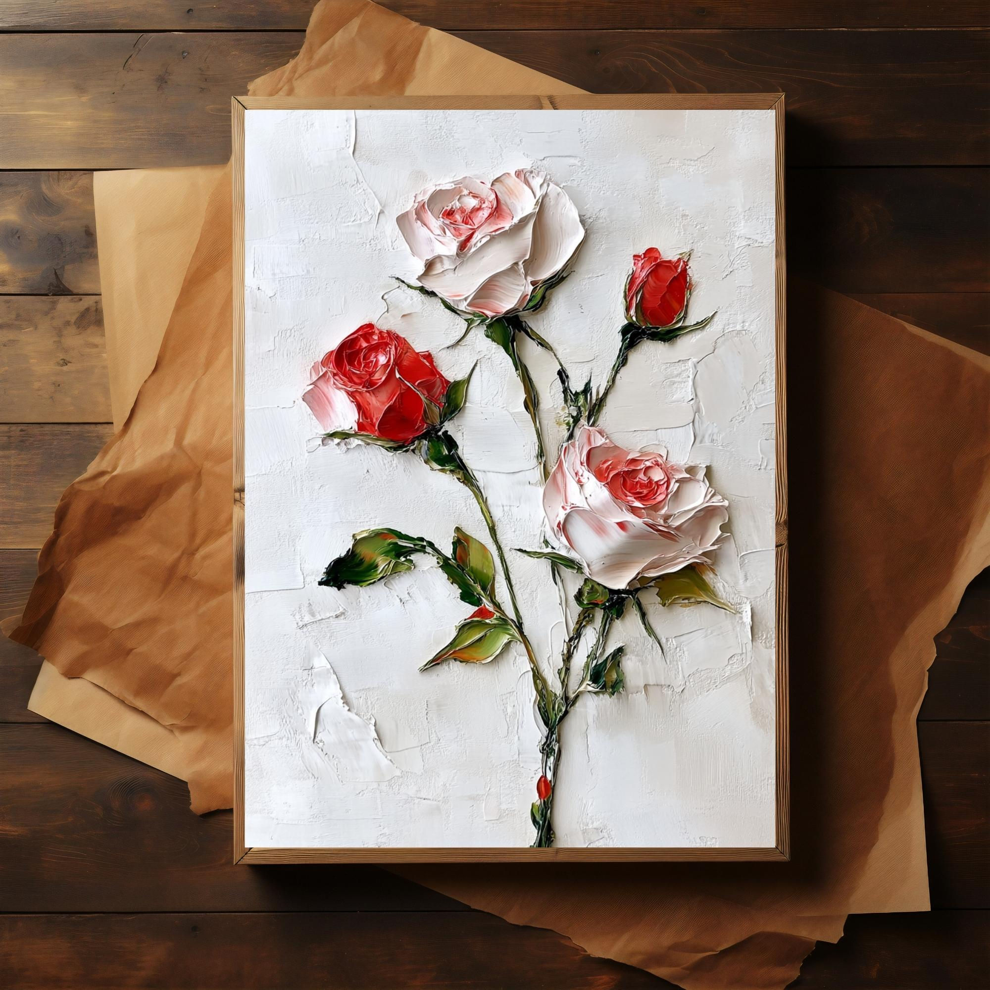 Tall Narrow Wall Art Floral Roses Canvas Print for Living Room