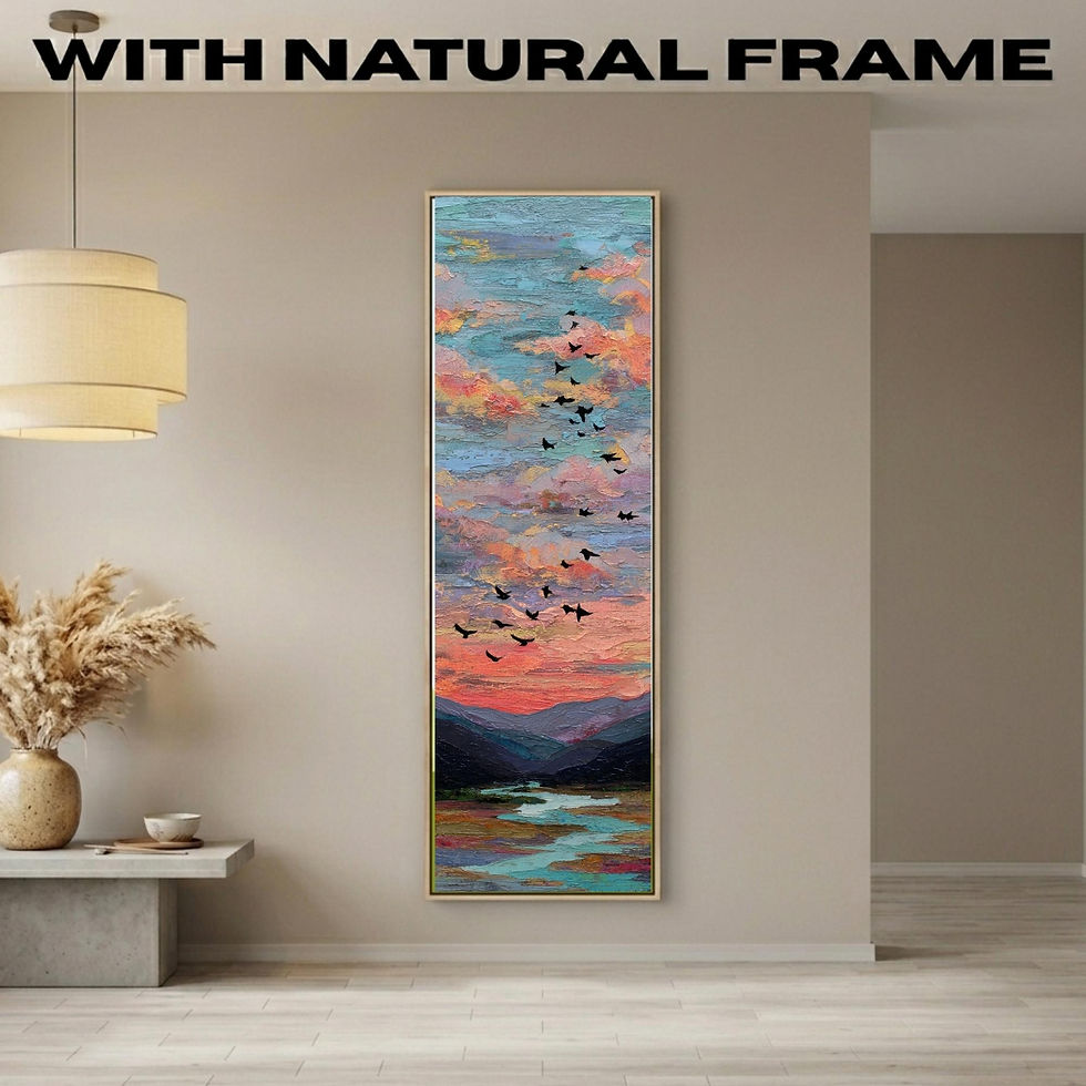 Thumbnail: Tall Narrow Landscape Wall Art | Sunset Mountain River Birds Canvas