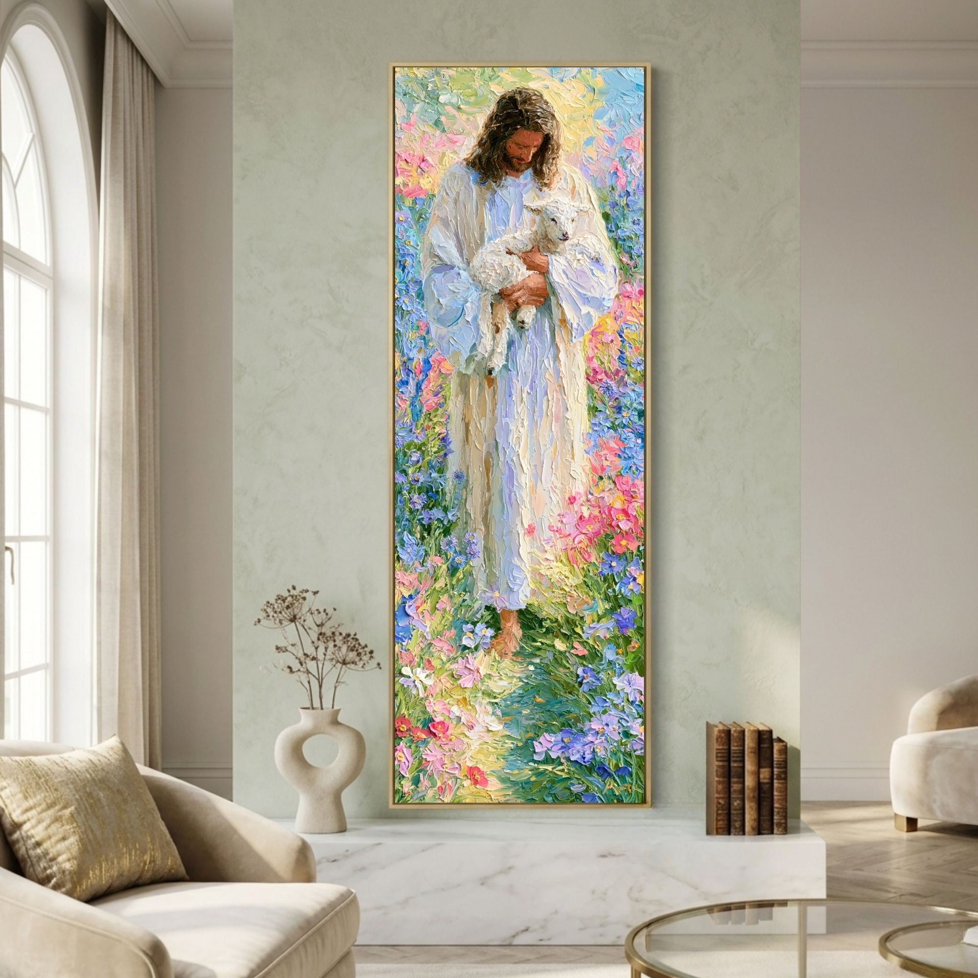 Jesus Holding Lamb Canvas Wall Art for Christian