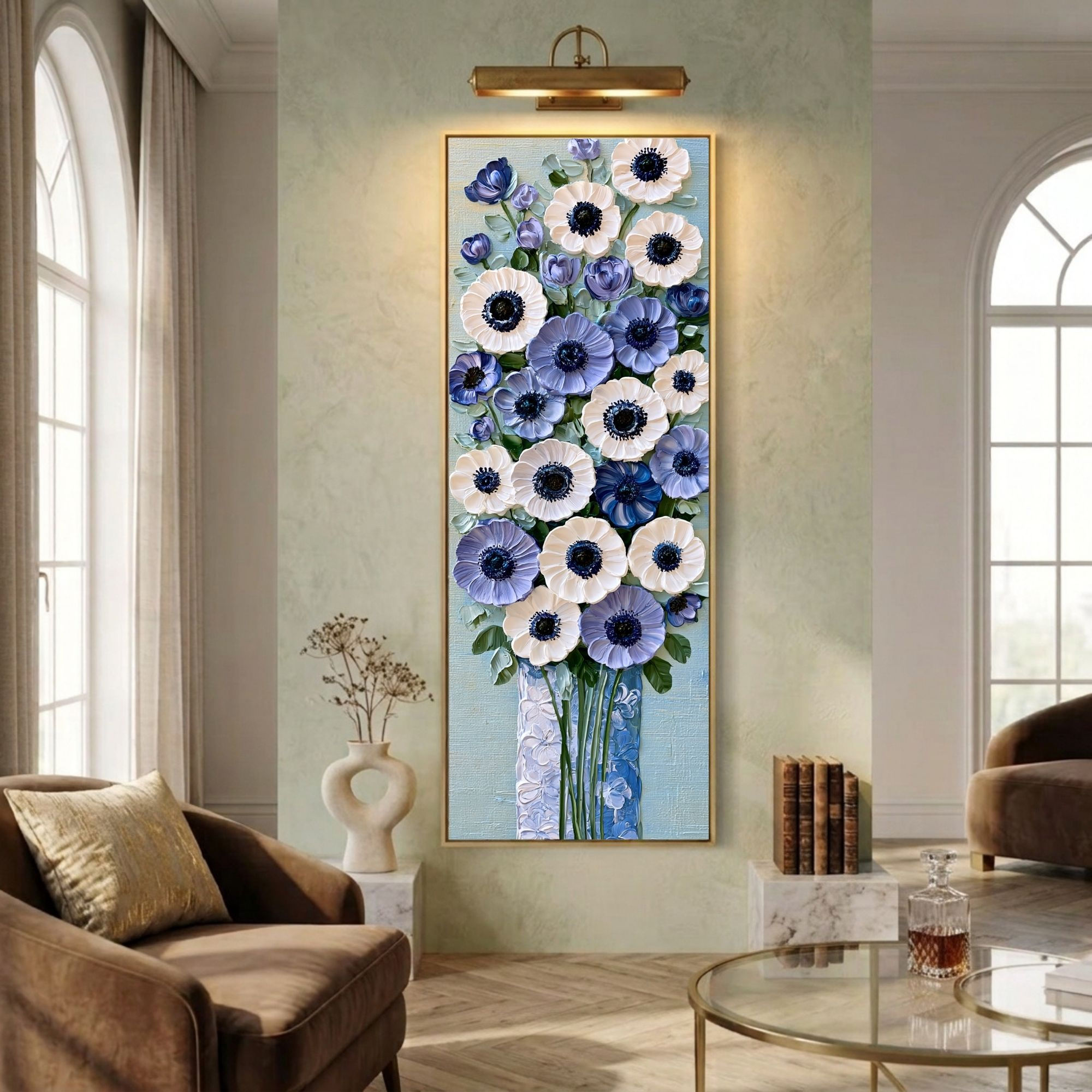 Tall Narrow Wall Art Floral Abstract Canvas Print for Hallway
