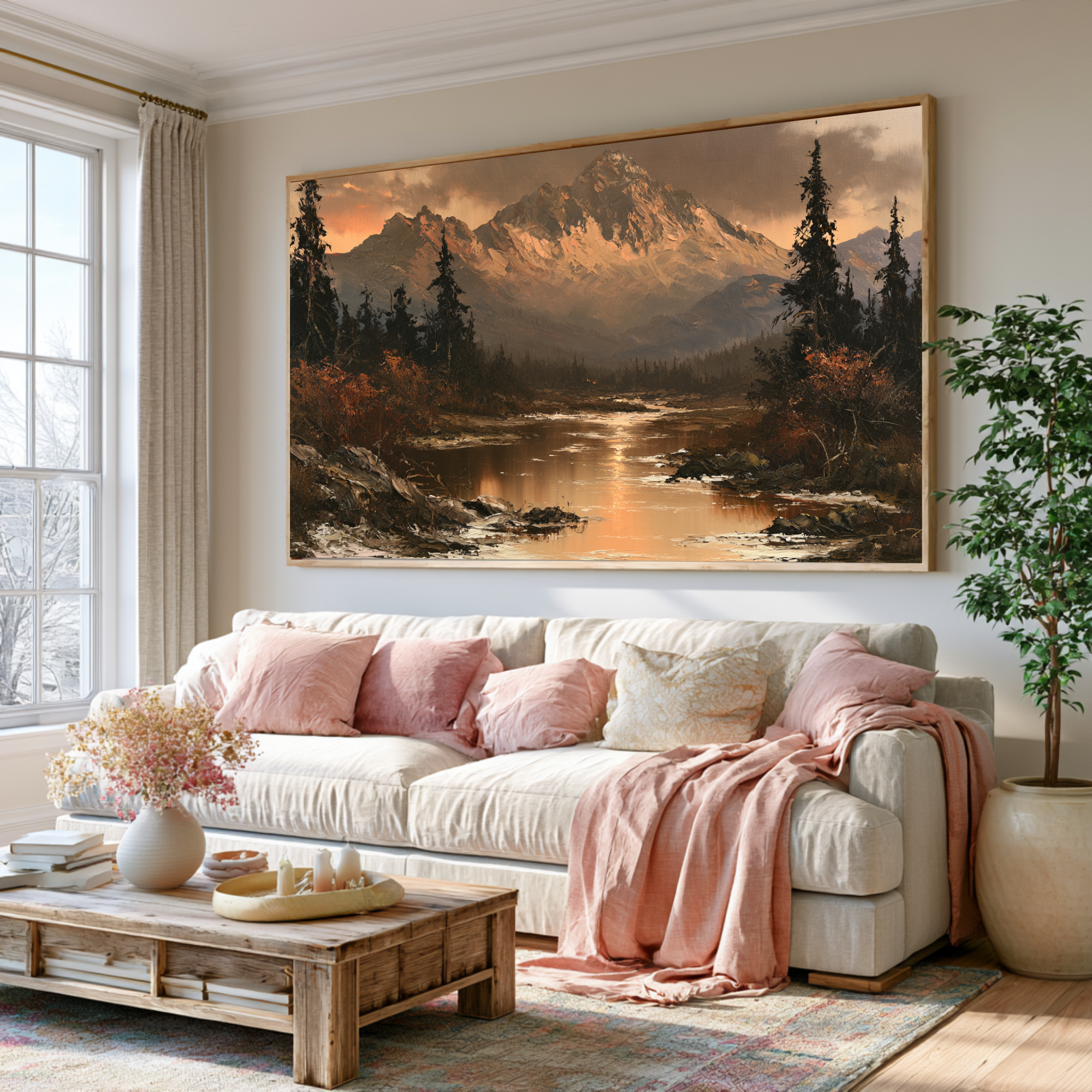Oversized Mountain Lake Canvas Wall Art for Living Room