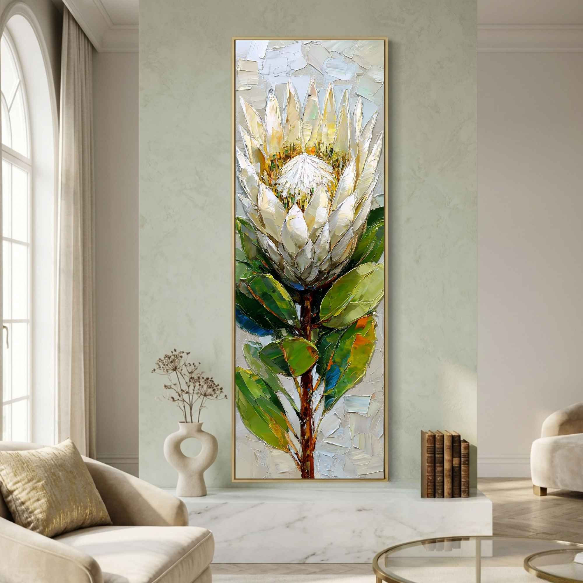 Tall Vertical Protea Flower Canvas Wall Art
