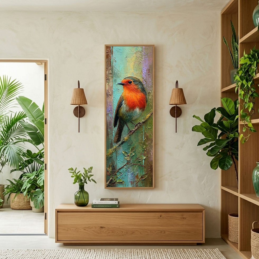 Thumbnail: Robin Bird Wall Art - Tall Vertical Unique Canvas Wall Decor SAA030