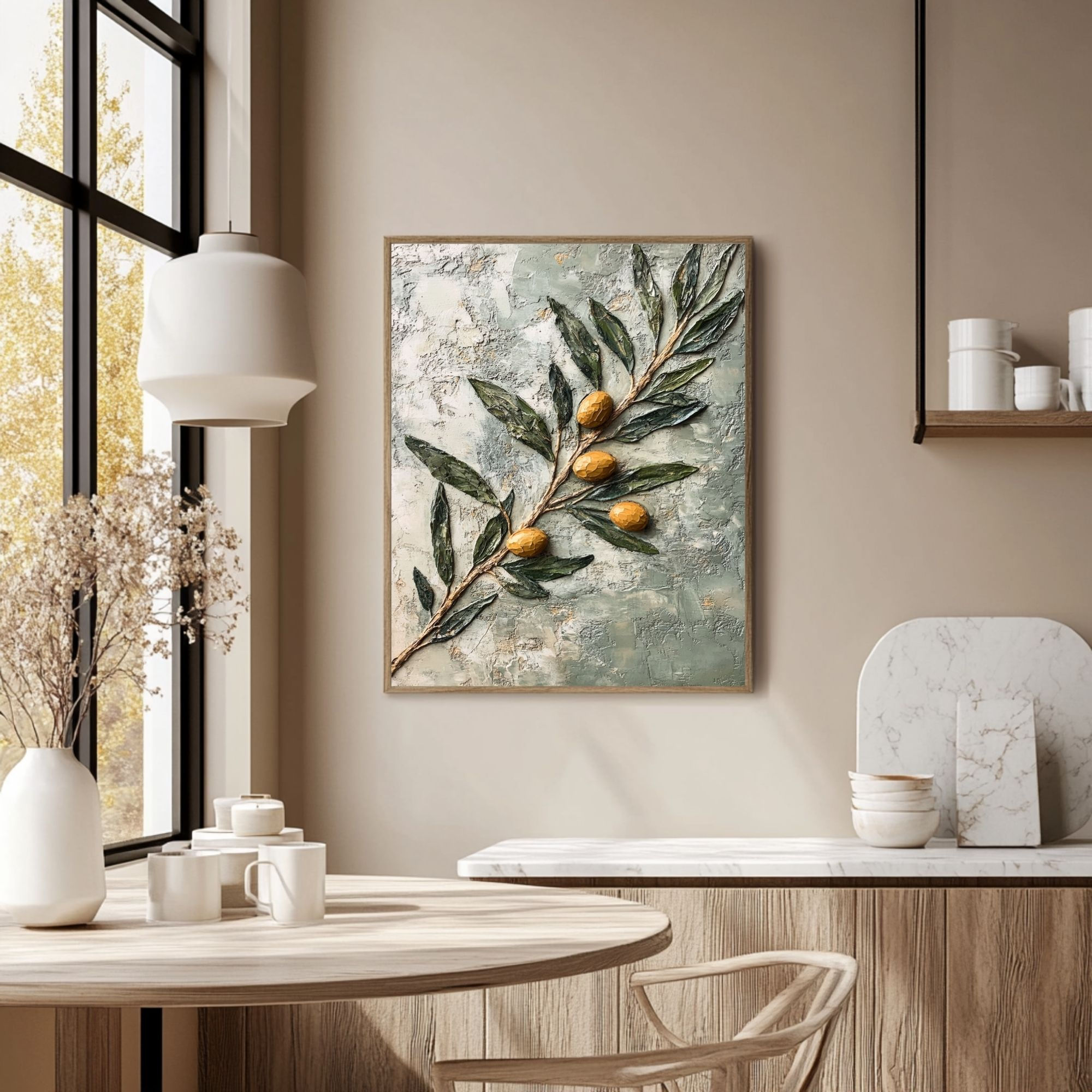 Botanical Olive Branch Canvas Wall Art for Kitchen