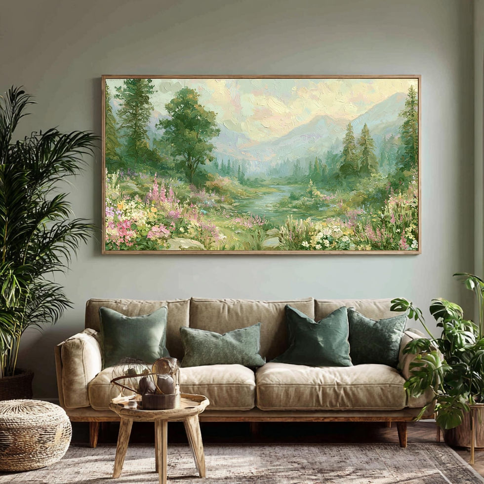 Thumbnail: Floral and landscape artwork with a textured, painterly style.