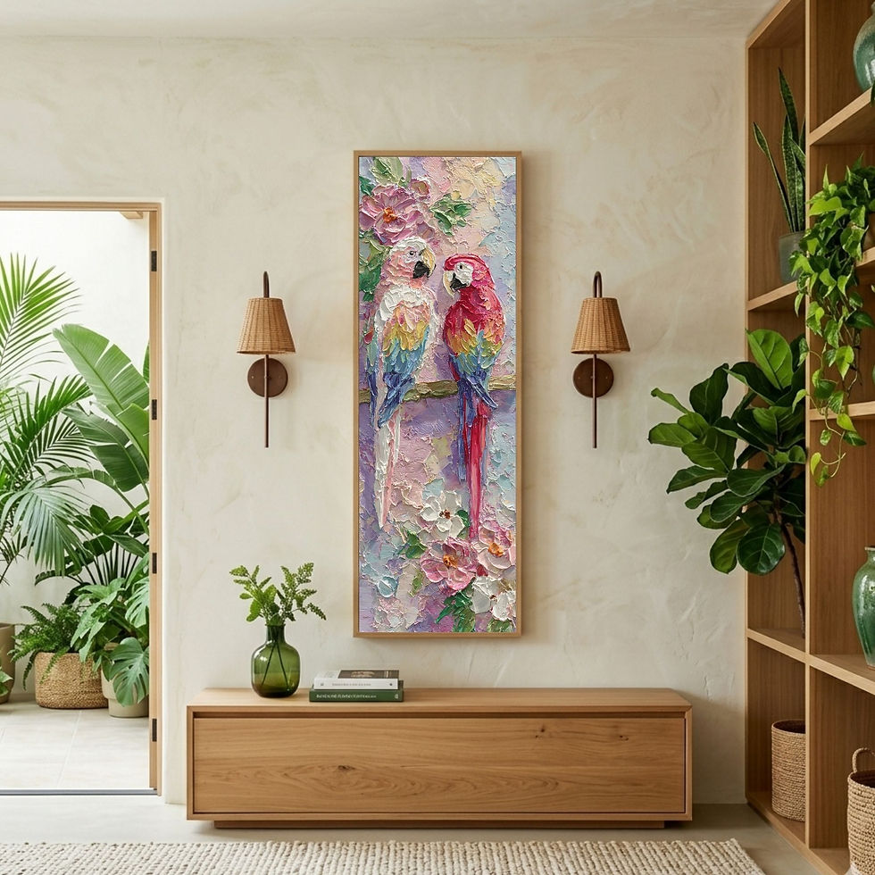 Thumbnail: Nursery Wall Art | Colorful Parrots Painting | Tall Vertical