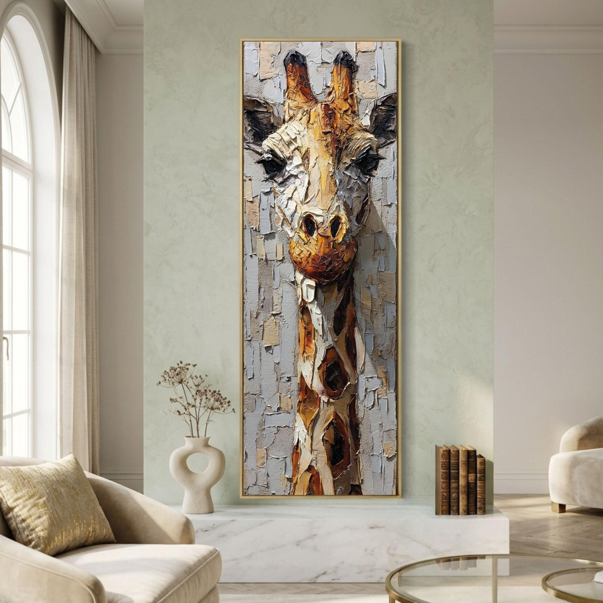Giraffe Wall Art - Animal Canvas Wall Decor - Large Vertical Nursery Art SAA020