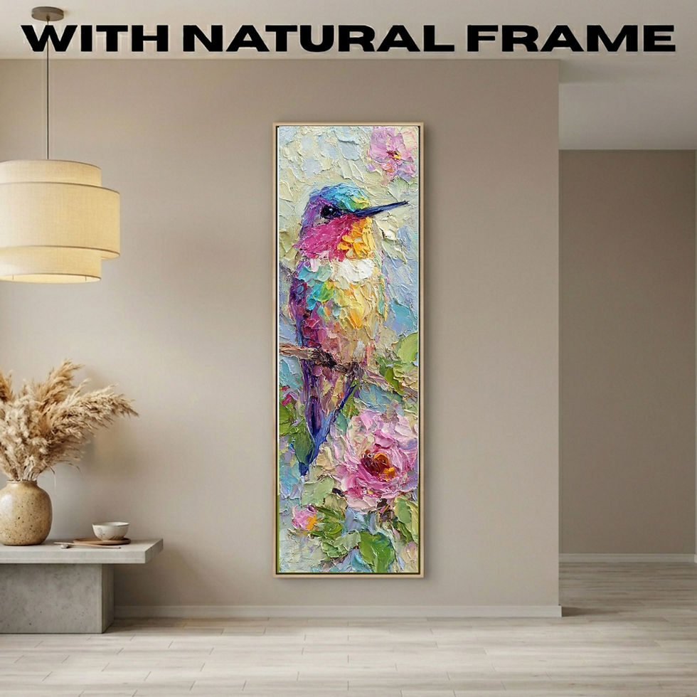 Thumbnail: Vertical Hummingbird Wall Art for Nursery | Vibrant Floral Art