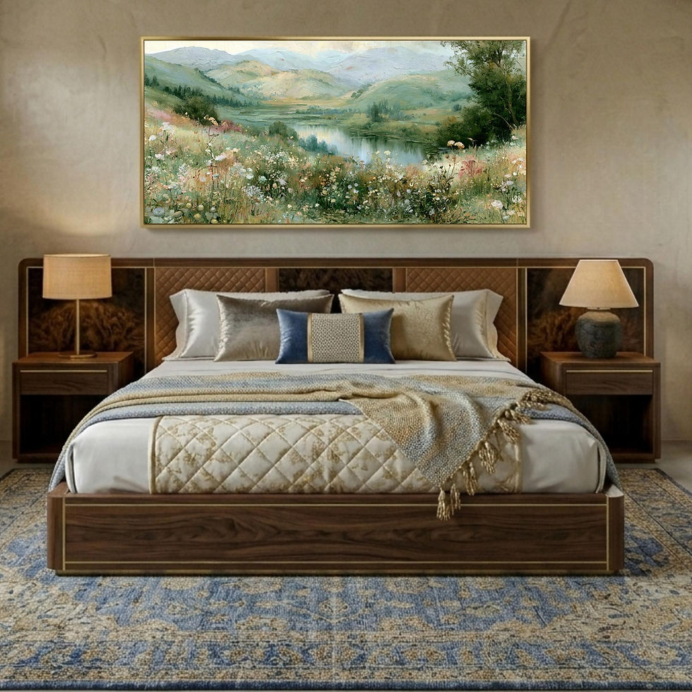 Thumbnail: Oveyum panoramic art of a lakeside meadow