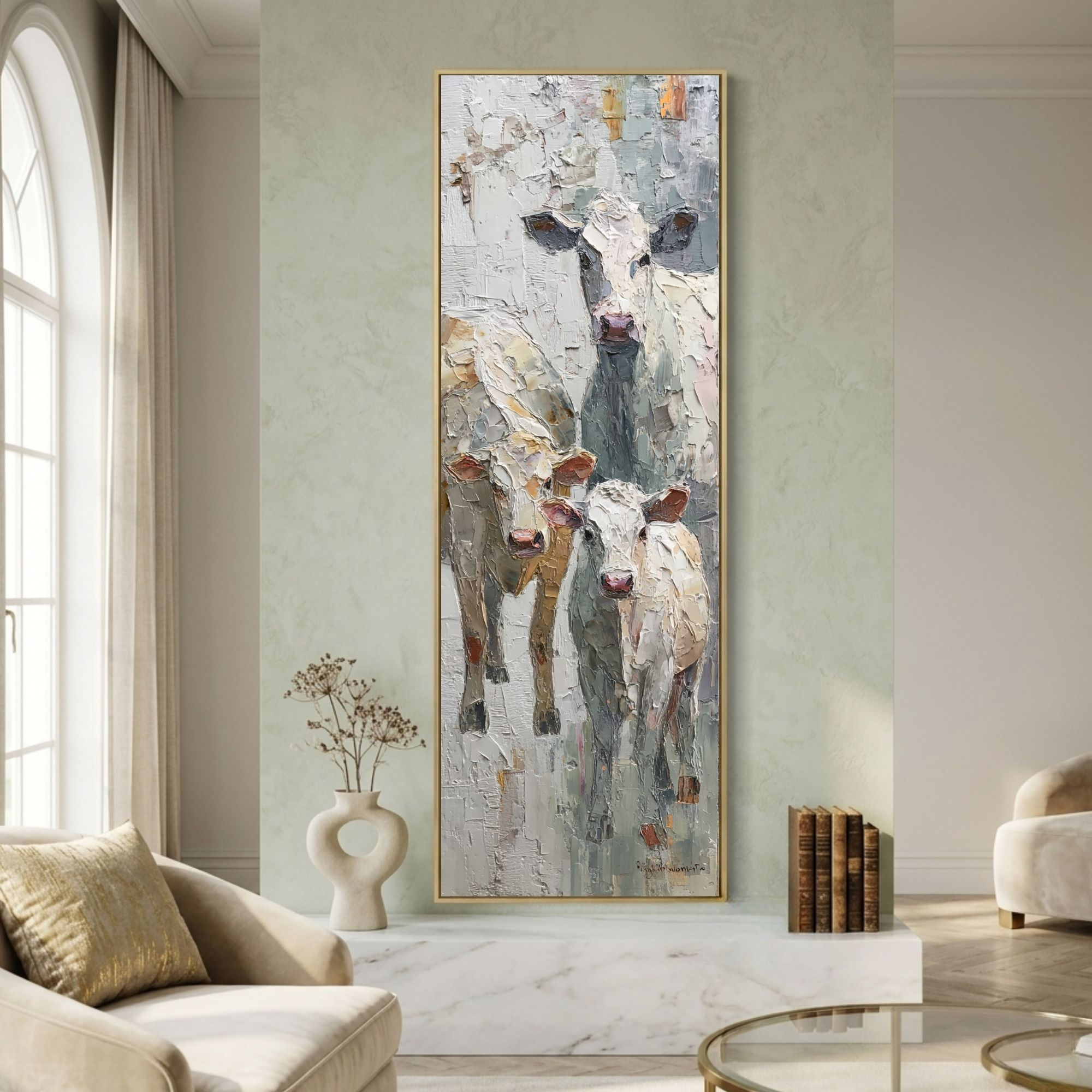 Animal Wall Art - Cow Canvas Wall Decor Large Tall Vertical Wall Hanging SAA017