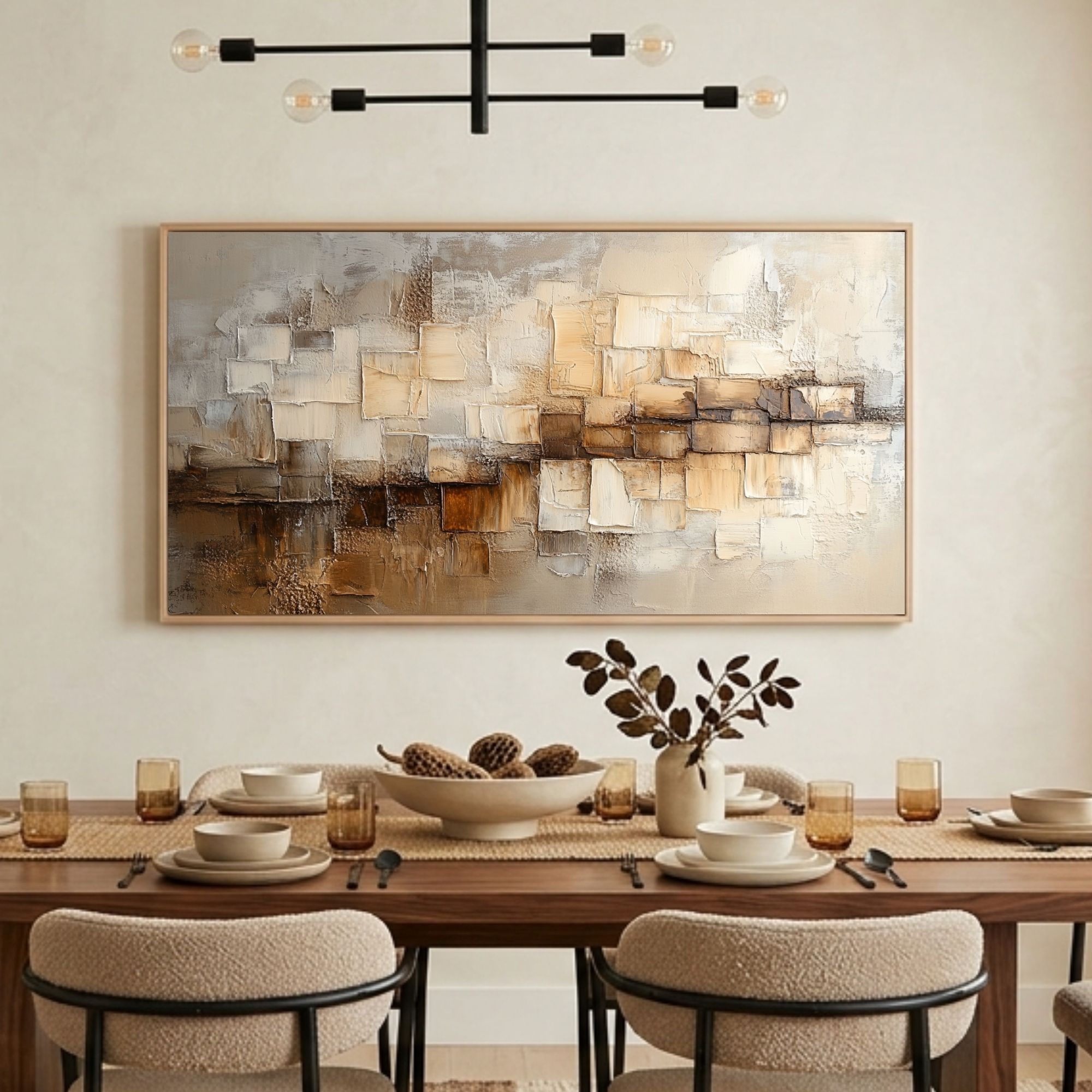 Abstract Textured Dining Room Wall Art | Horizontal Canvas