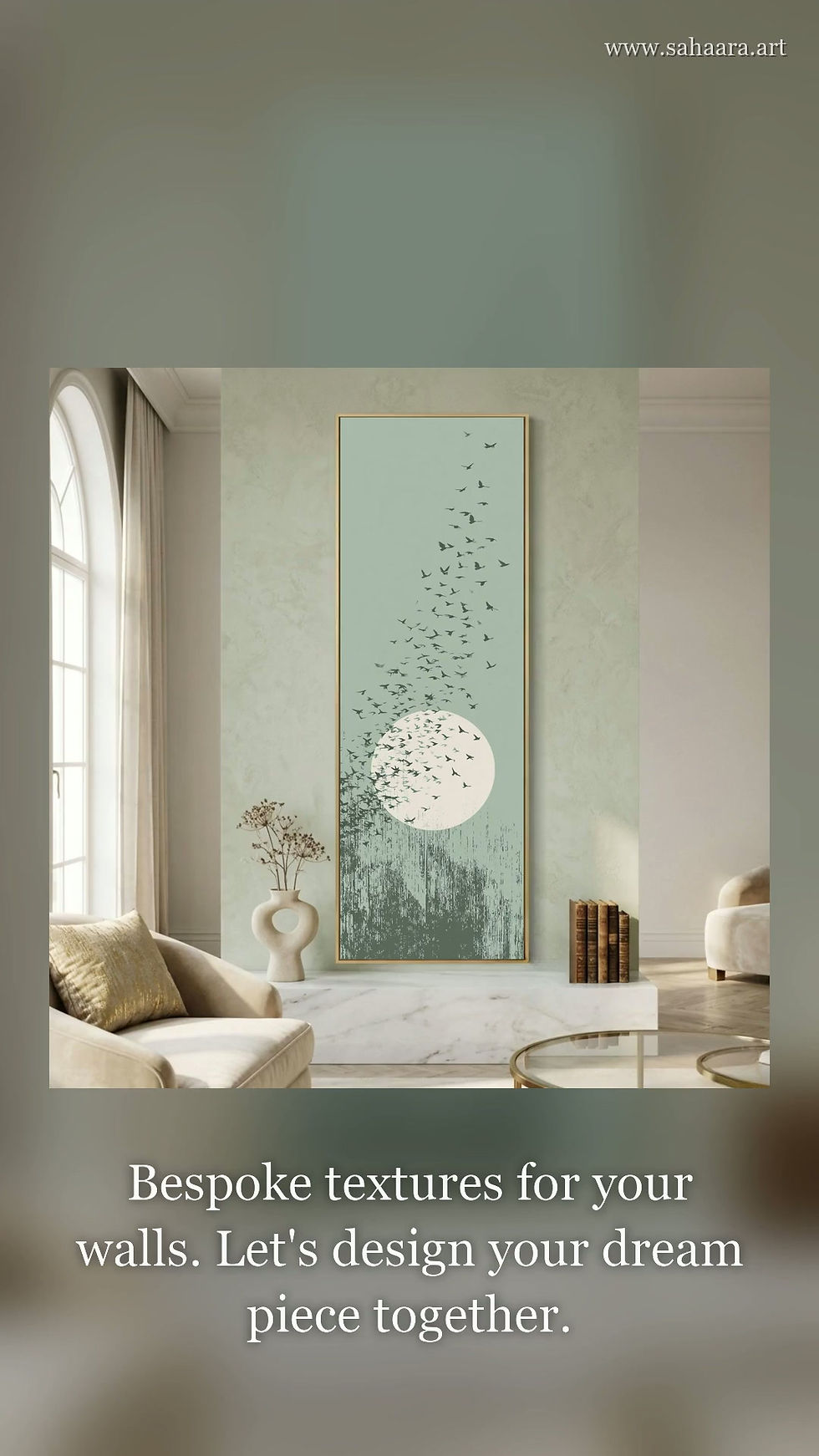 Thumbnail: Tall Narrow Wall Art: Birds Moon Abstract Nature Canvas