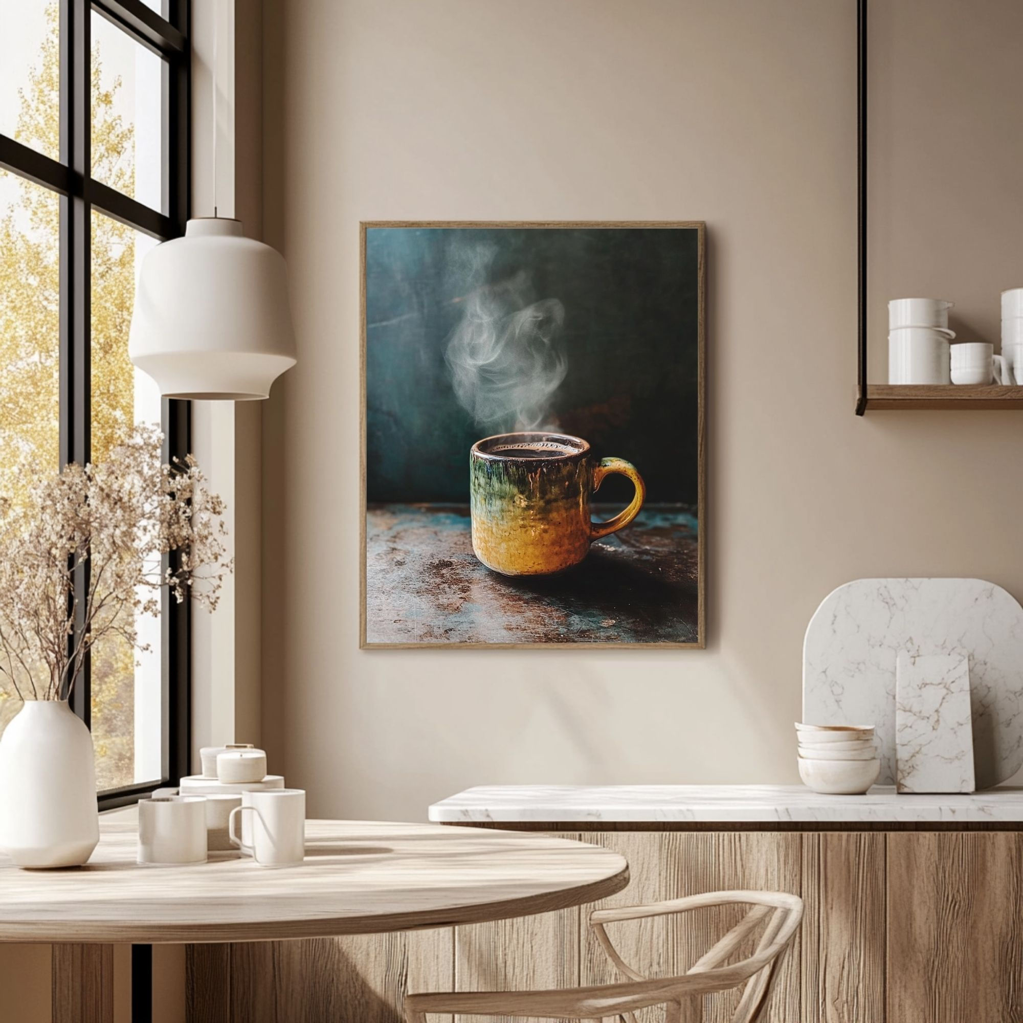 Tall Vertical Steaming Coffee Mug Canvas Wall Art for Kitchen