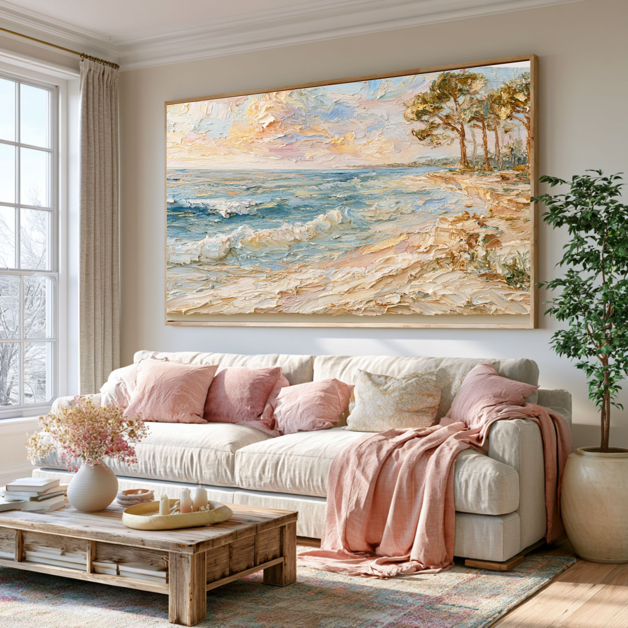 Impressionistic Beach Canvas Wall Art for Living Room