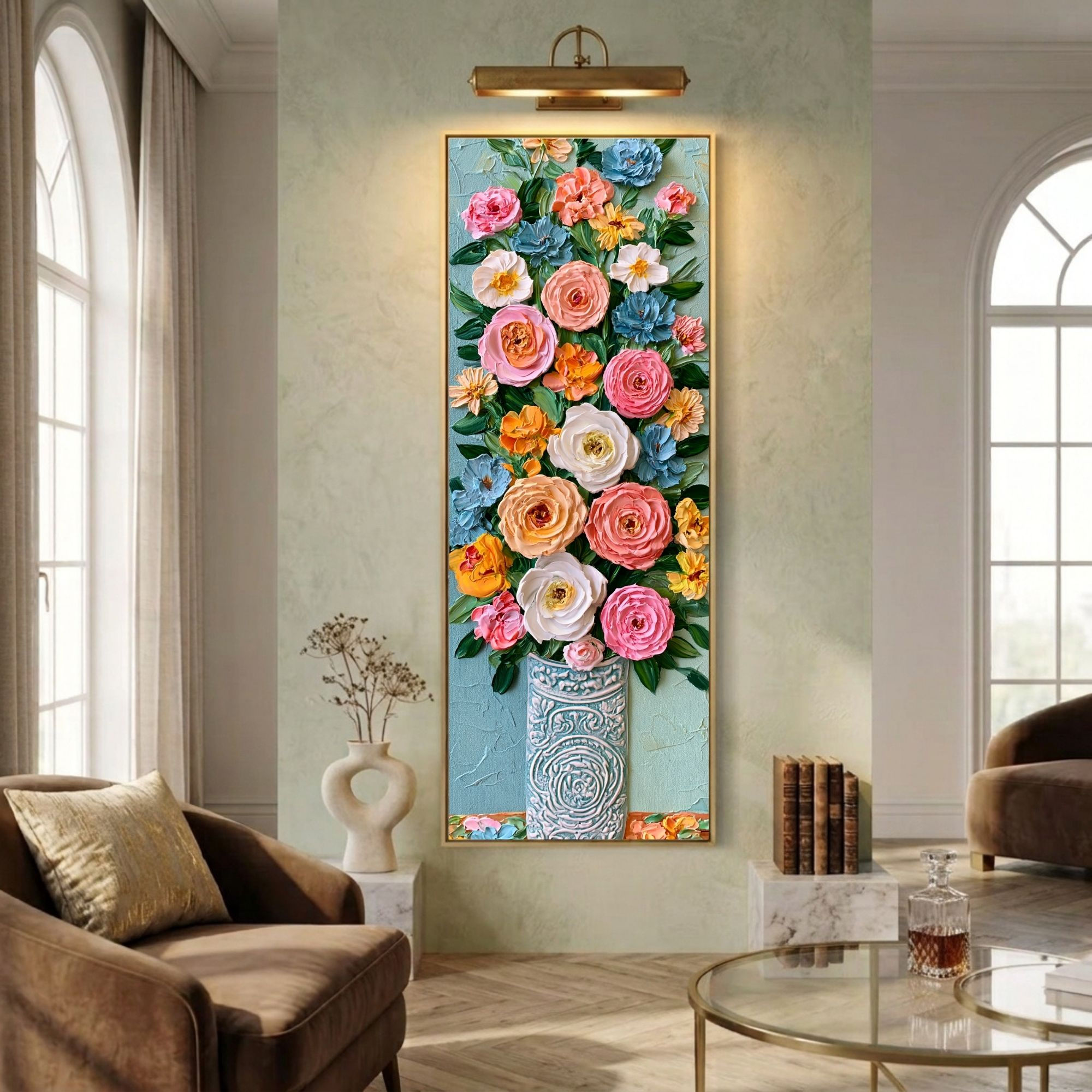 Tall Narrow Wall Art Floral Botanical Canvas Print for Hallway