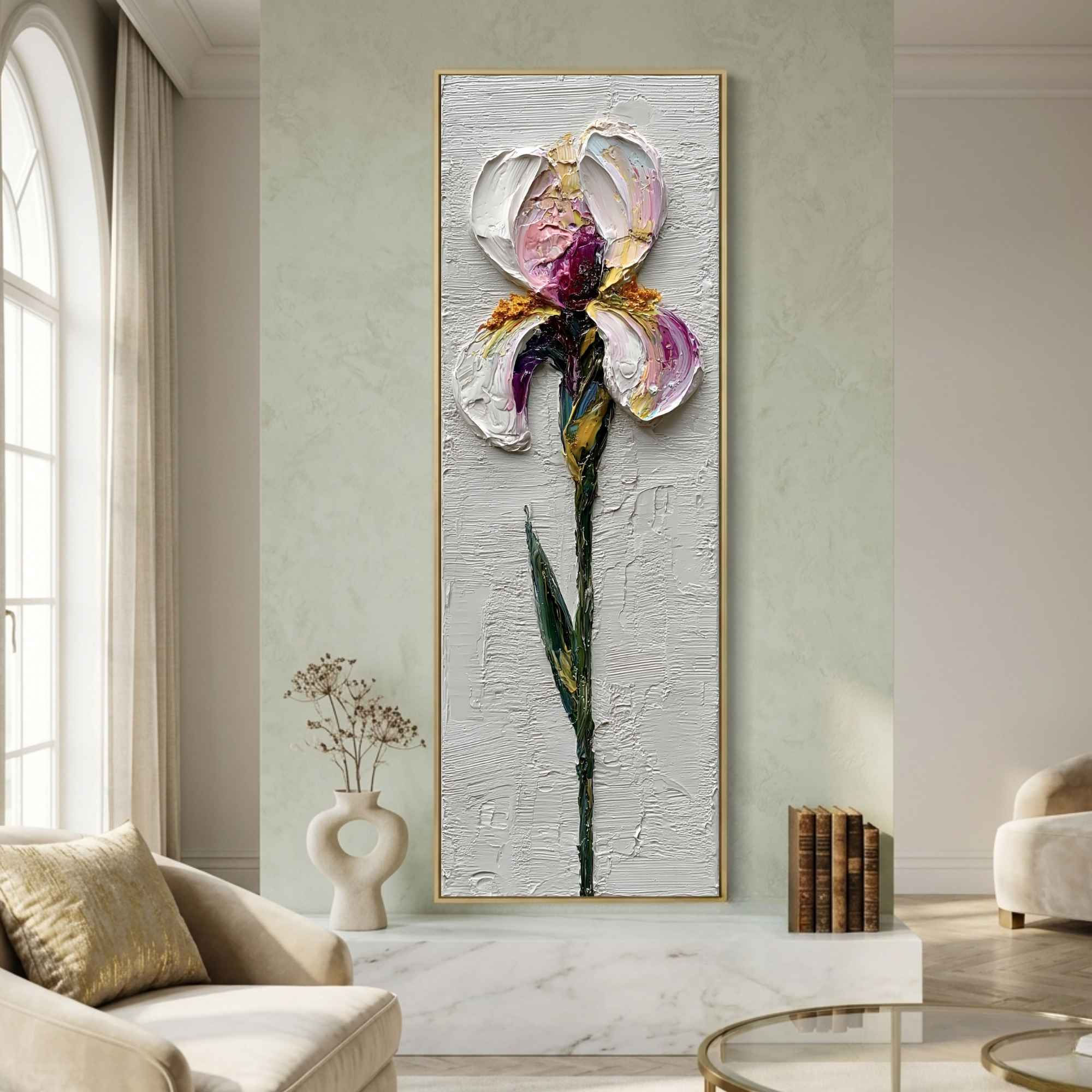 Tall Vertical Iris Flower Canvas Wall Art