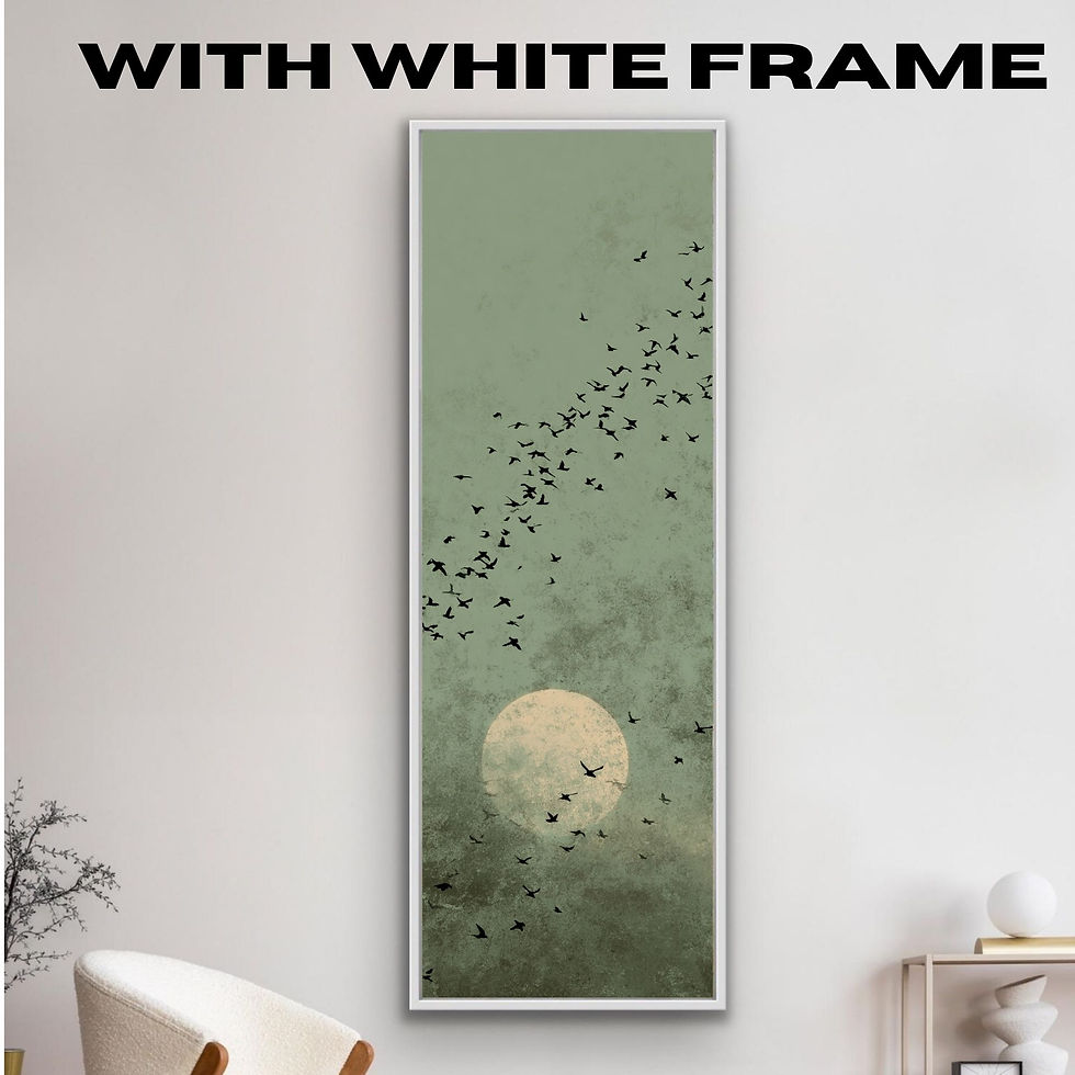 Thumbnail: Tall Narrow Wall Art: Birds & Moon Landscape | Modern Home Decor