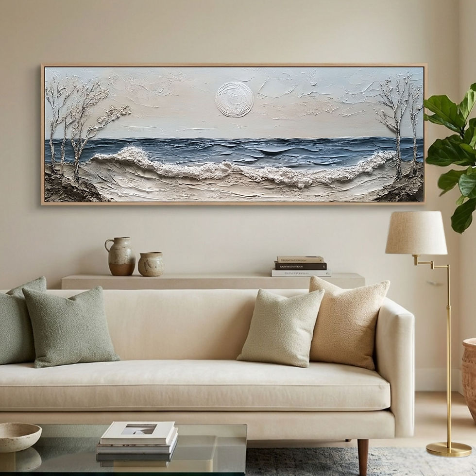 Thumbnail: Panoramic ocean waves artwork with neutral tones