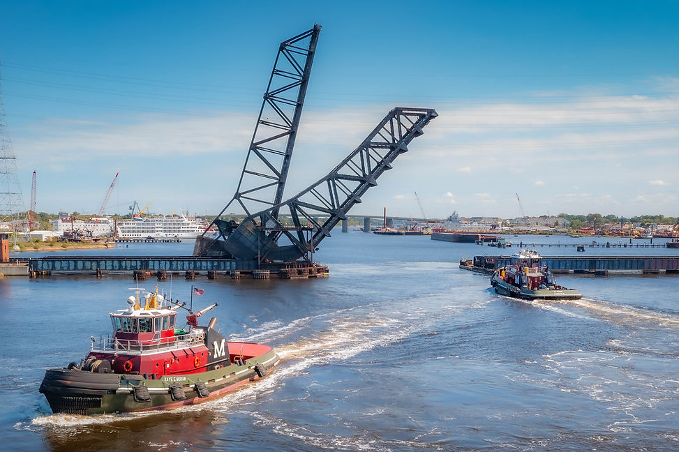 Shift change for Moran Tugboats on the Elizabeth River, Norfolk, Virginia.