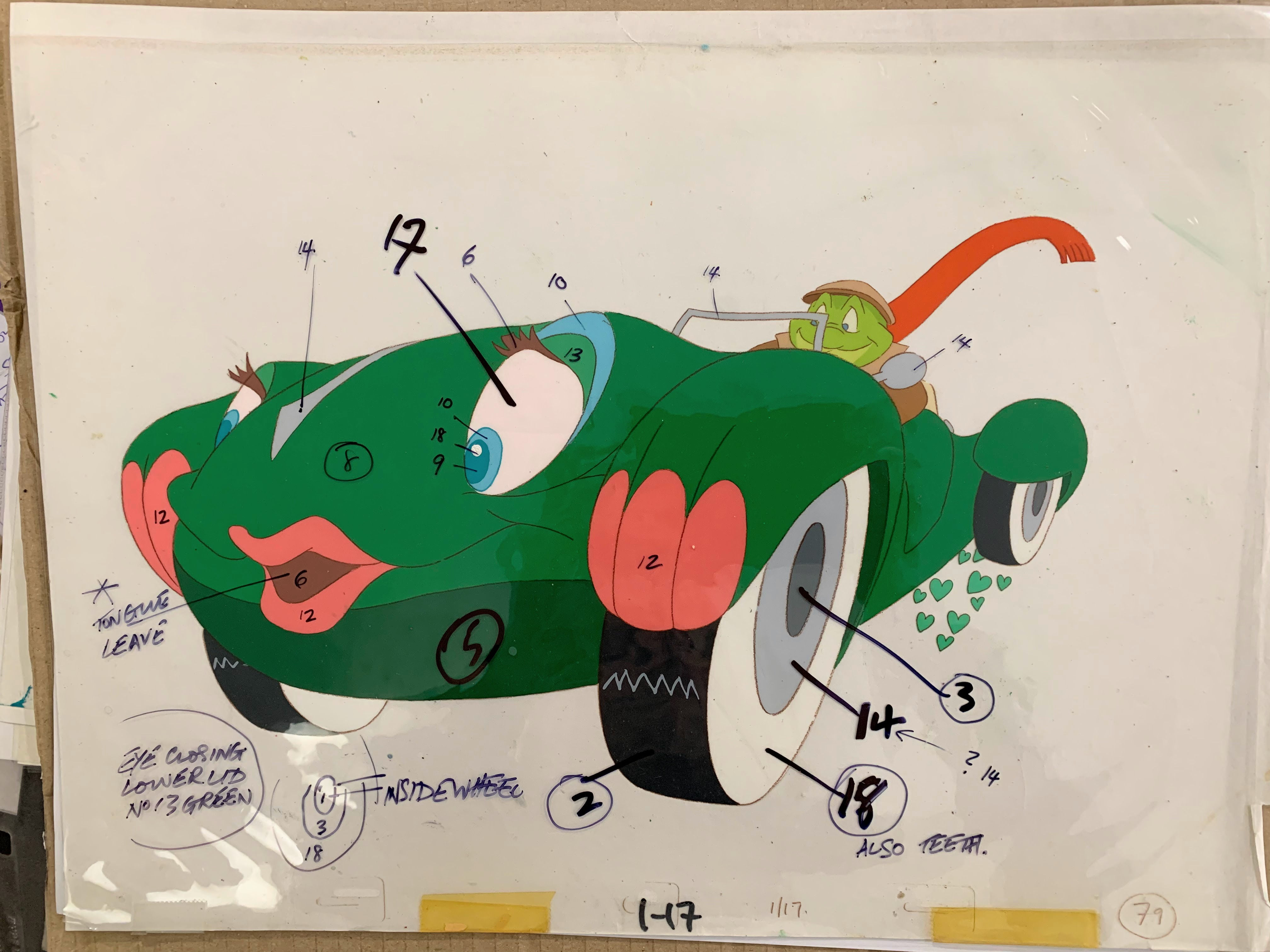 cartoon car, hand-painted, original production art, animation, colour-model for car