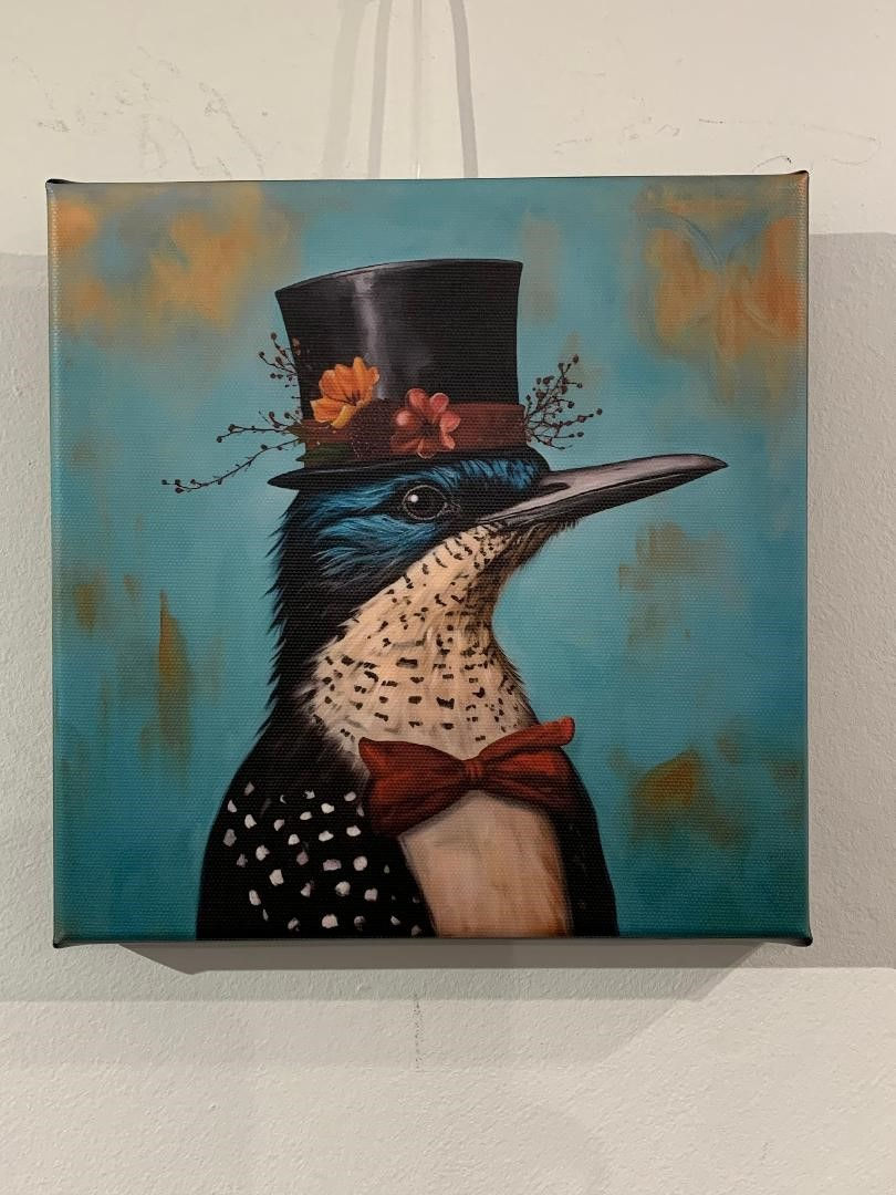 Thumbnail: funny bird art, canvas art, blue bird, wall art, kingfisher