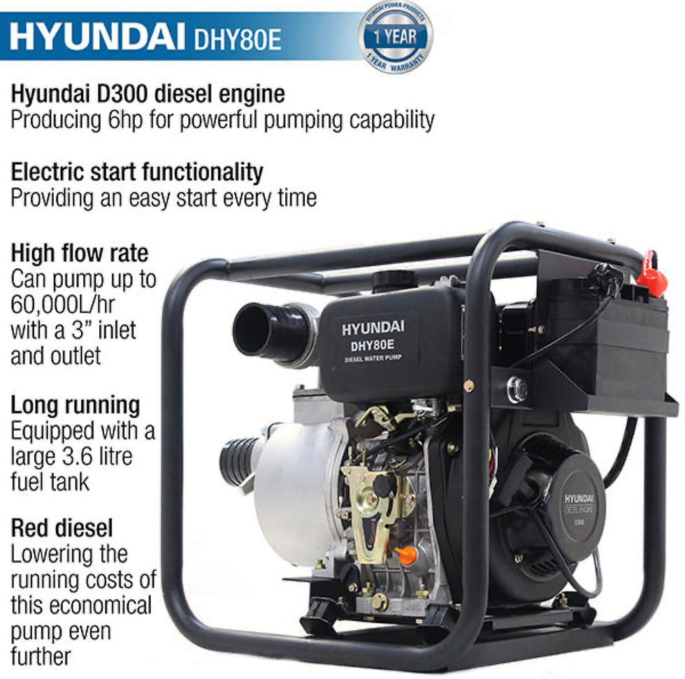 Thumbnail: Hyundai 80mm 3' Diesel Clean Water Pump 25m Head 6m Lift 1000L/Min Flow DHY80E 