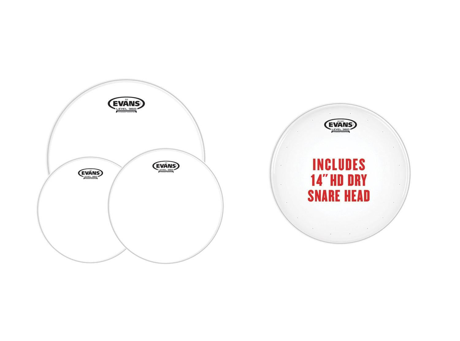 Evans G2 Clear Tom Pack with HD Dry Snare Head - Fusion