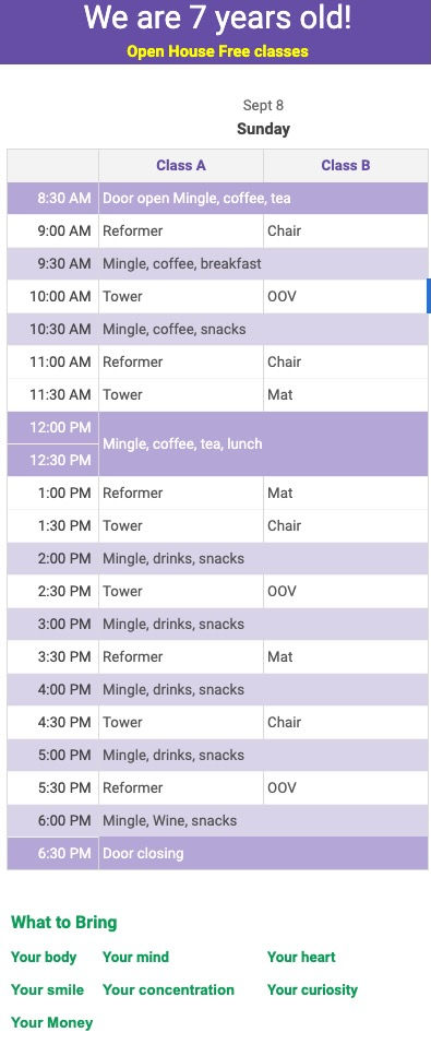 my body my pilates open house schedule | Brilliant Online Australia Singapore UK