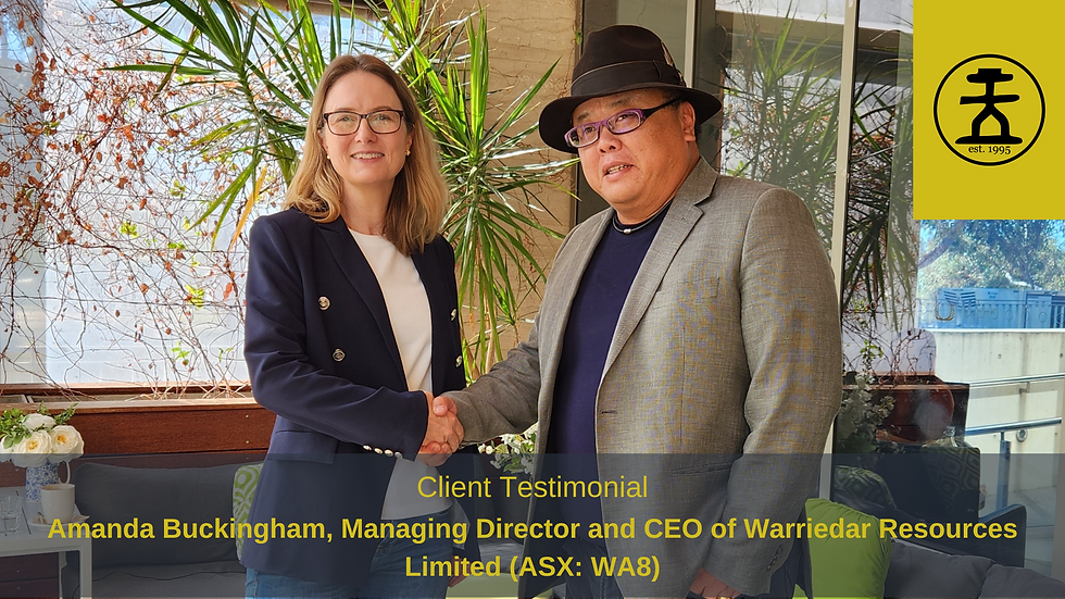 Client testimonial on Coffee With Samso from Amanda Buckingham, Managing Director and CEO of Warriedar Resources Limited (ASX: WA8).| Samso
