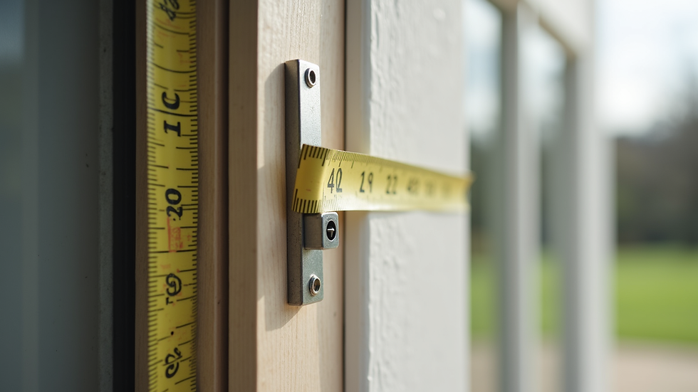 Close-up view of a measuring tape on a door frame for canopy installation