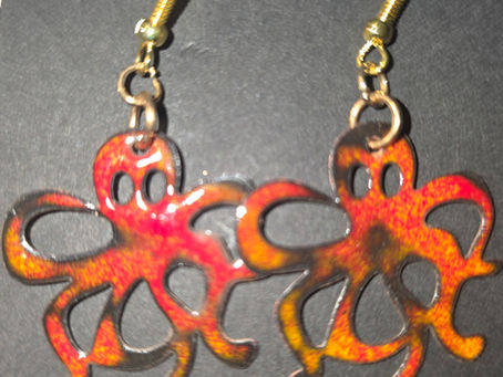 Red octopus Enameled Earring