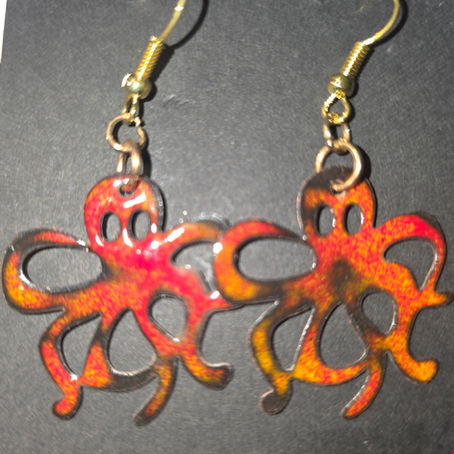 Red octopus Enameled Earring