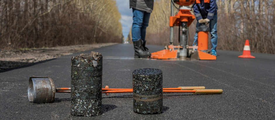 Taking samples from an asphalt road
