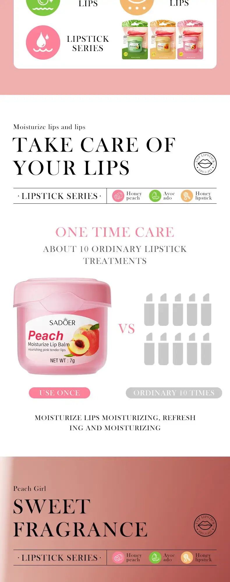 Thumbnail: Honey Peach Avocado Lip Balm for Hydration and Care 7g