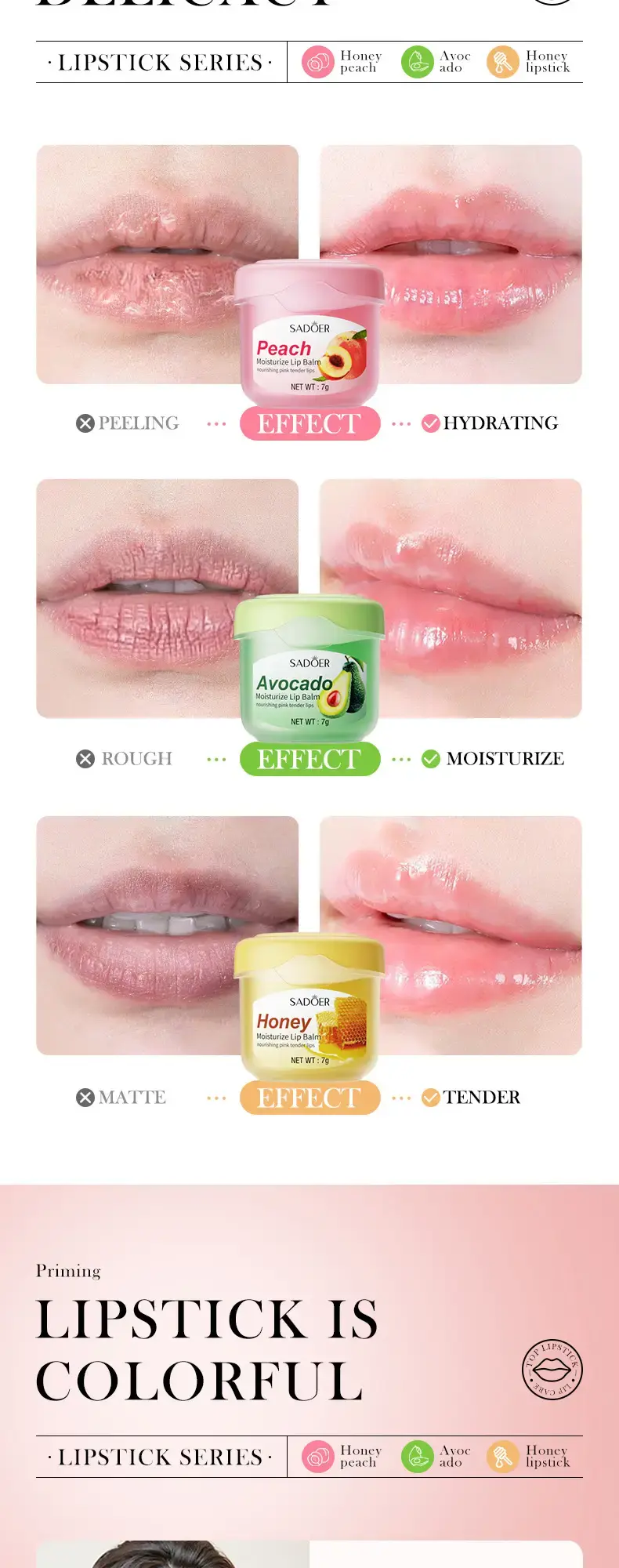Thumbnail: Honey Peach Avocado Lip Balm for Hydration and Care 7g