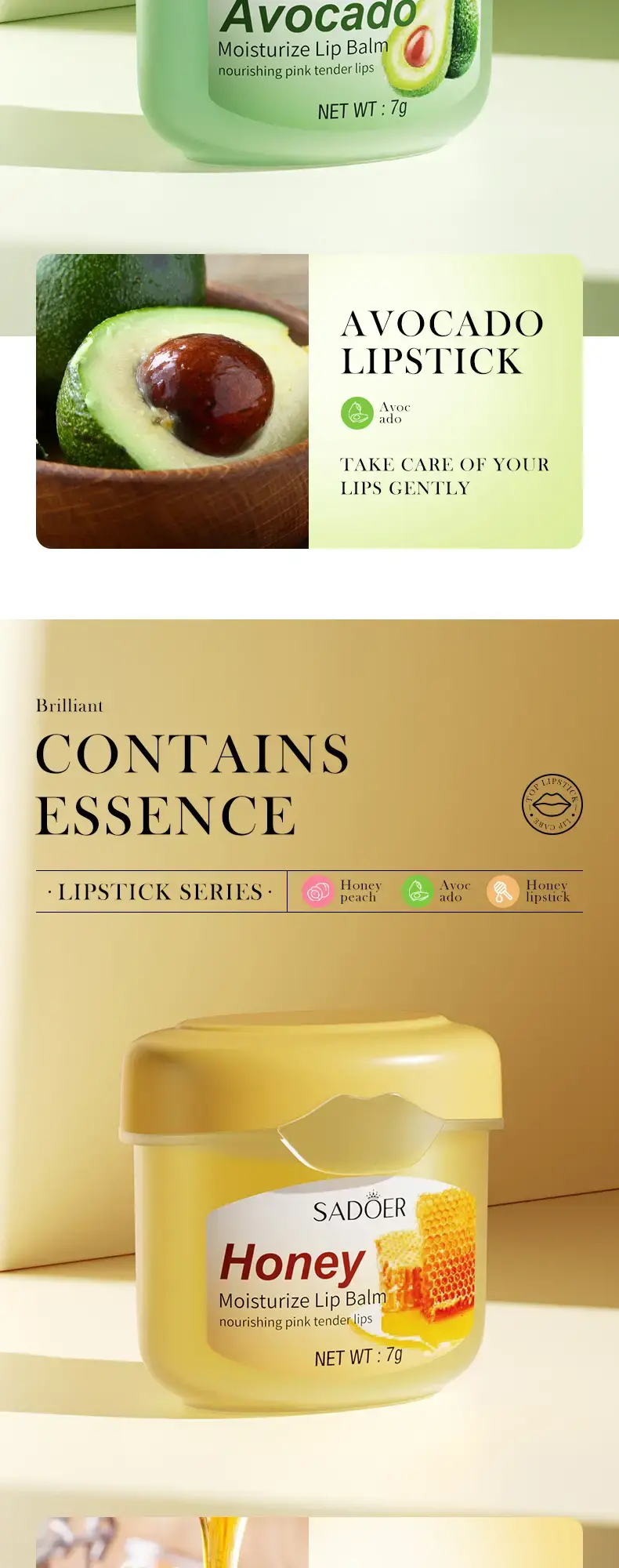 Thumbnail: Honey Peach Avocado Lip Balm for Hydration and Care 7g