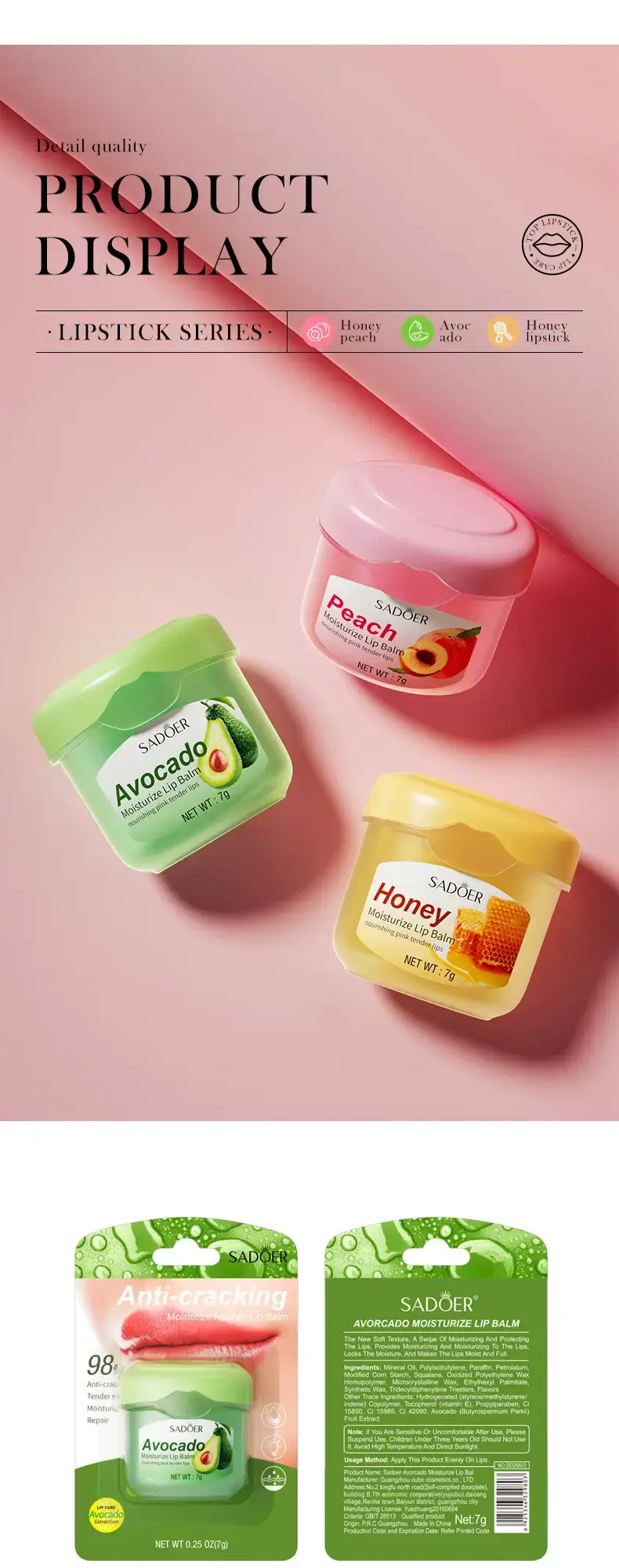 Thumbnail: Honey Peach Avocado Lip Balm for Hydration and Care 7g
